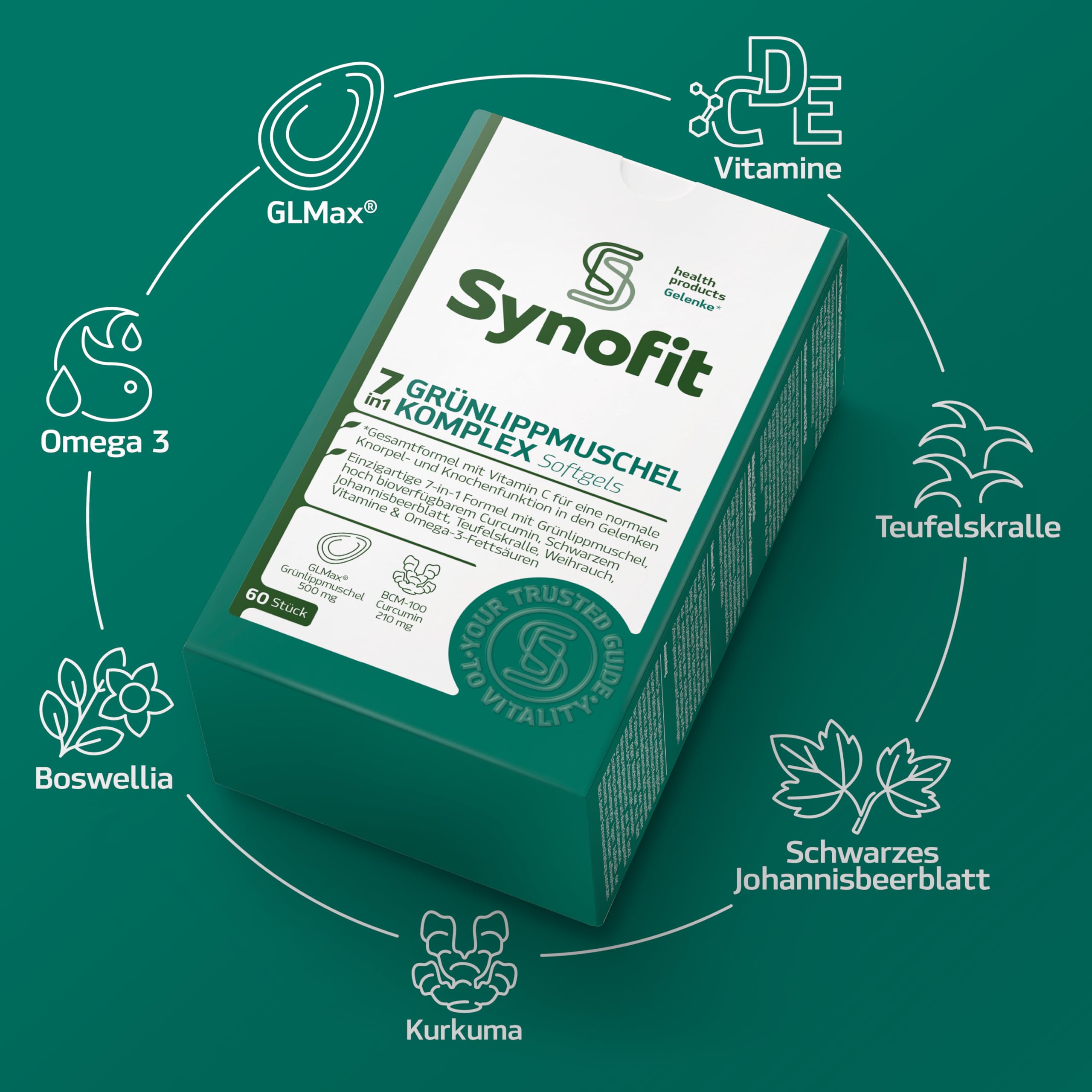 7-in-1 GLMax® Grünlippmuschel Premium – 60 Kapseln | Mit flüssiger Grünlippmuschel, Curcumin, Boswellia, Teufelskralle, Johannisbeerblatt, Vitaminen & Omega-3 | Für Knorpel, Gelenke & Zellschutz