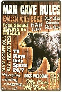 HOUVSSEN Man Cave Rules Tin Metal Sign Vintage Style Hunting Cabin Garage Bear Den Beer Funny Man Cave Garage Shed Humour Pub Garden Bar Novelty Gift Wall Plaque Metal Tin Sign 16x12 Inch