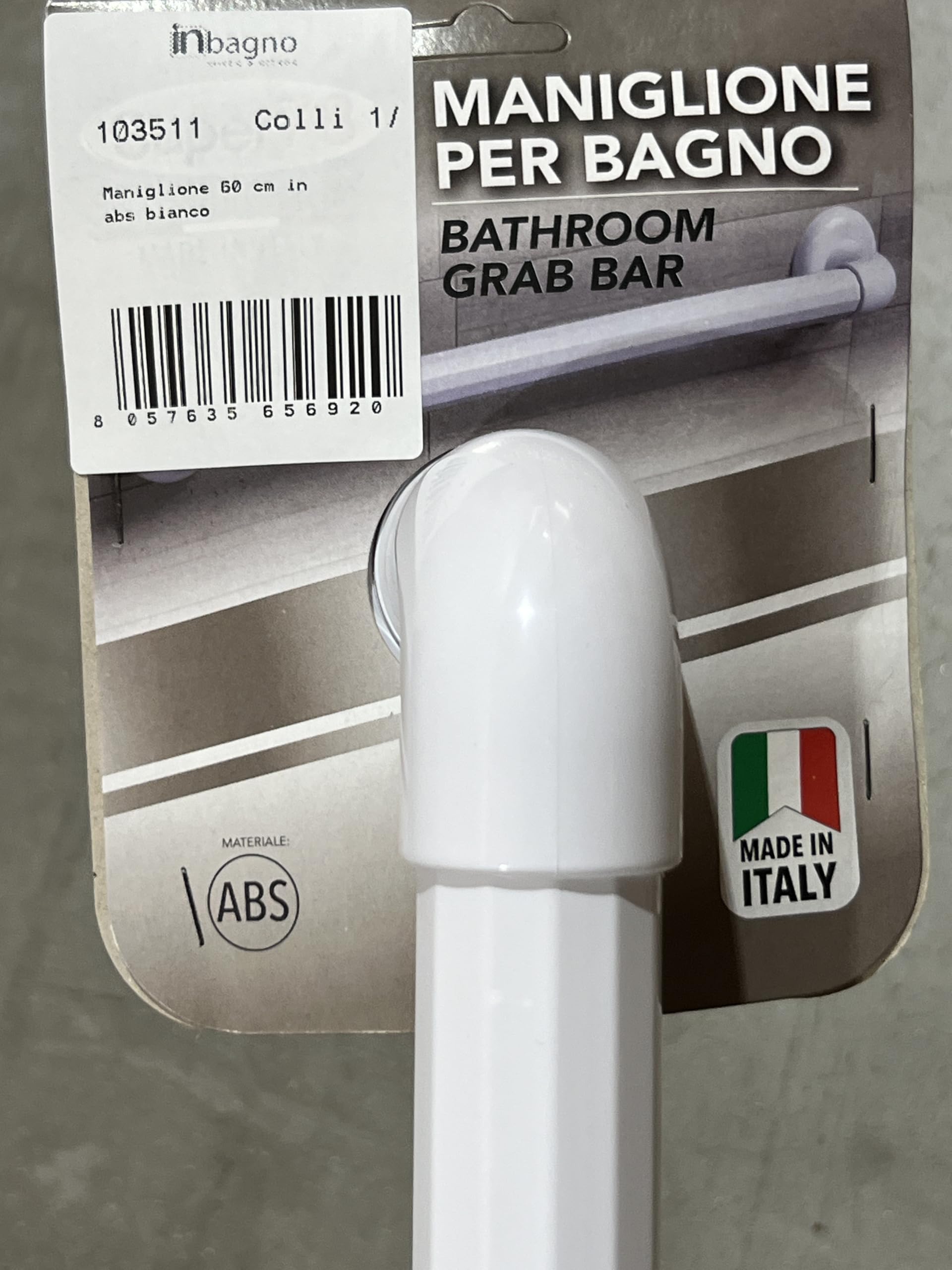 Inbagno Maniglione Bagno disabili 60 cm, Portata 120 kg, Maniglia Antiscivolo di Sicurezza, per Anziani e disabili