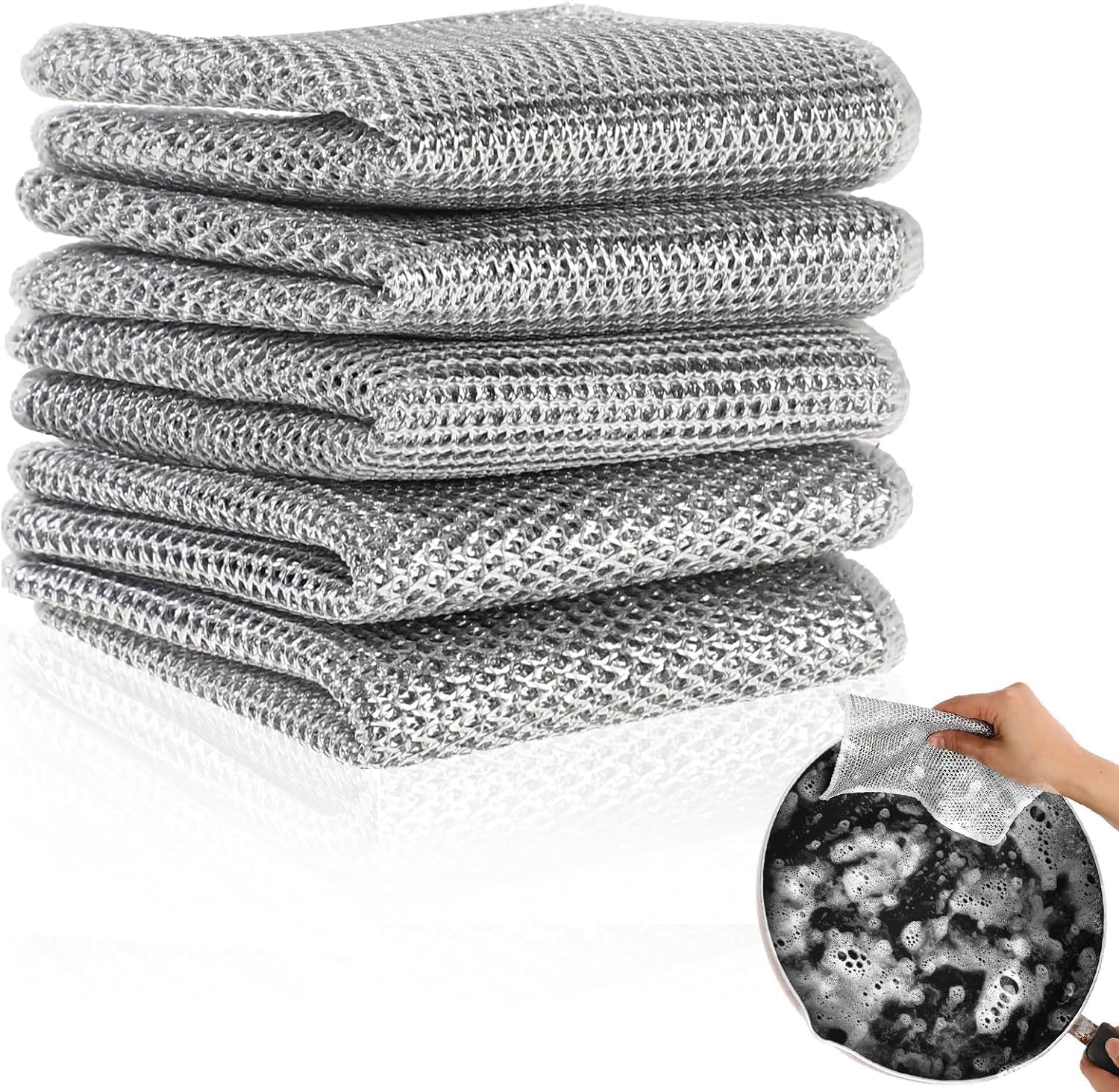 Fuelbyte Double Layered Dish Wash Cloth (Pack of 3) Non Scratch Steel Wire Dish Cloth Wet and Dry Dishwashing Rugs for Kitchen Accessories Items Cleaning Supplies for Sinks Counters (3 Pcs)