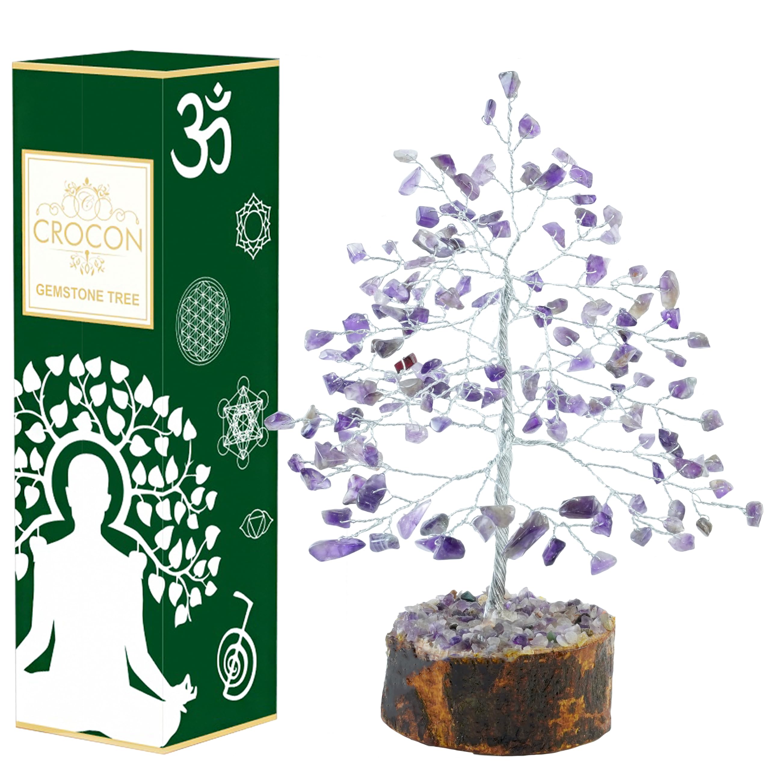 Crocon Amethyst Gemstone Money Tree Feng Shui Bonsai for Reiki Healing Chakra Stone Balancing Energy Generator Spiritual Home Interior Office Decor Size: 7-8 Inch