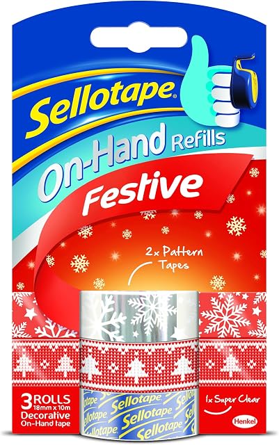 Sellotape On Hand Occasions Festive Roll Tape - 18 mm x 10 m