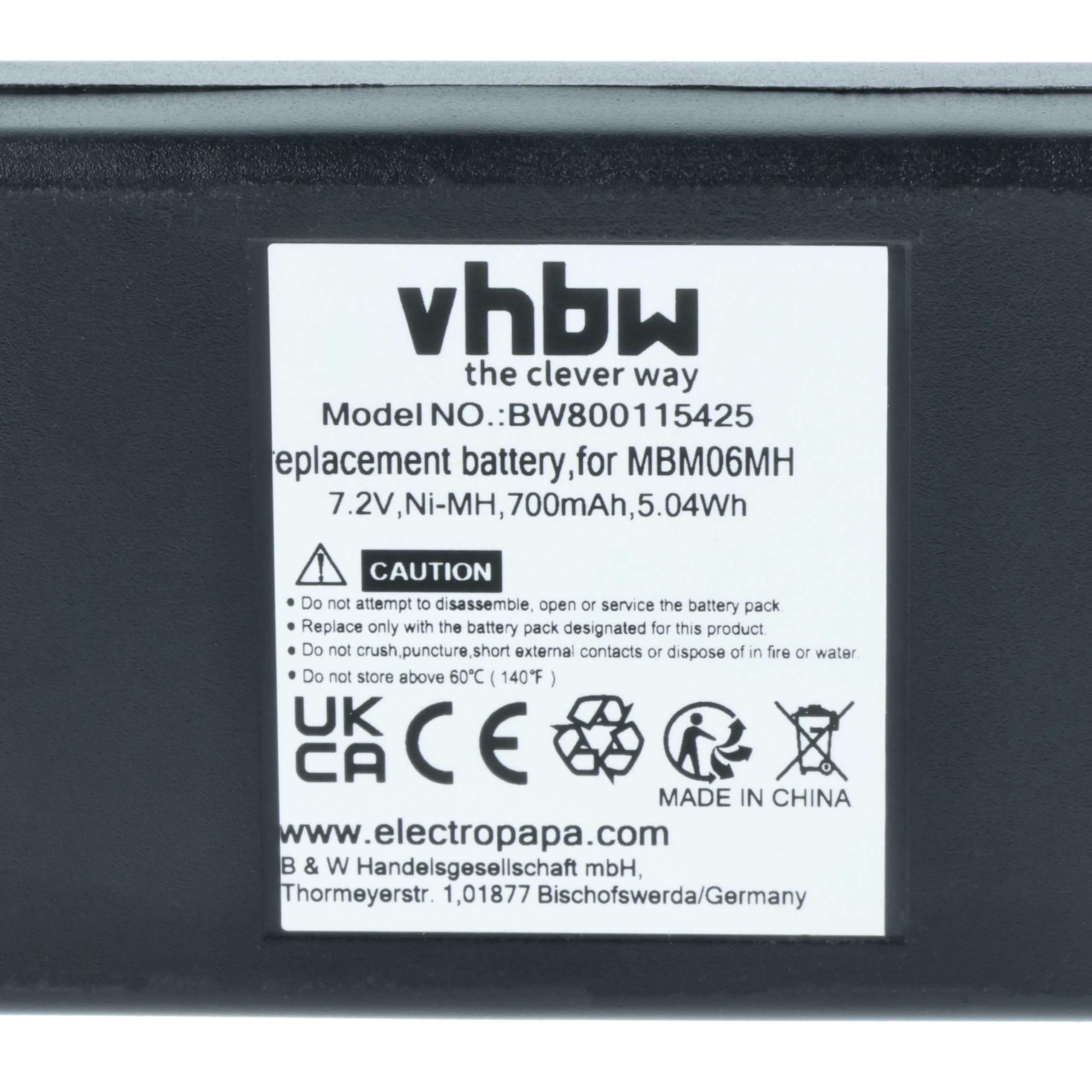 Autec MBM06MH 700mAh 7,2V NiMH batteria sostituisce radiocomando industriale vhbw