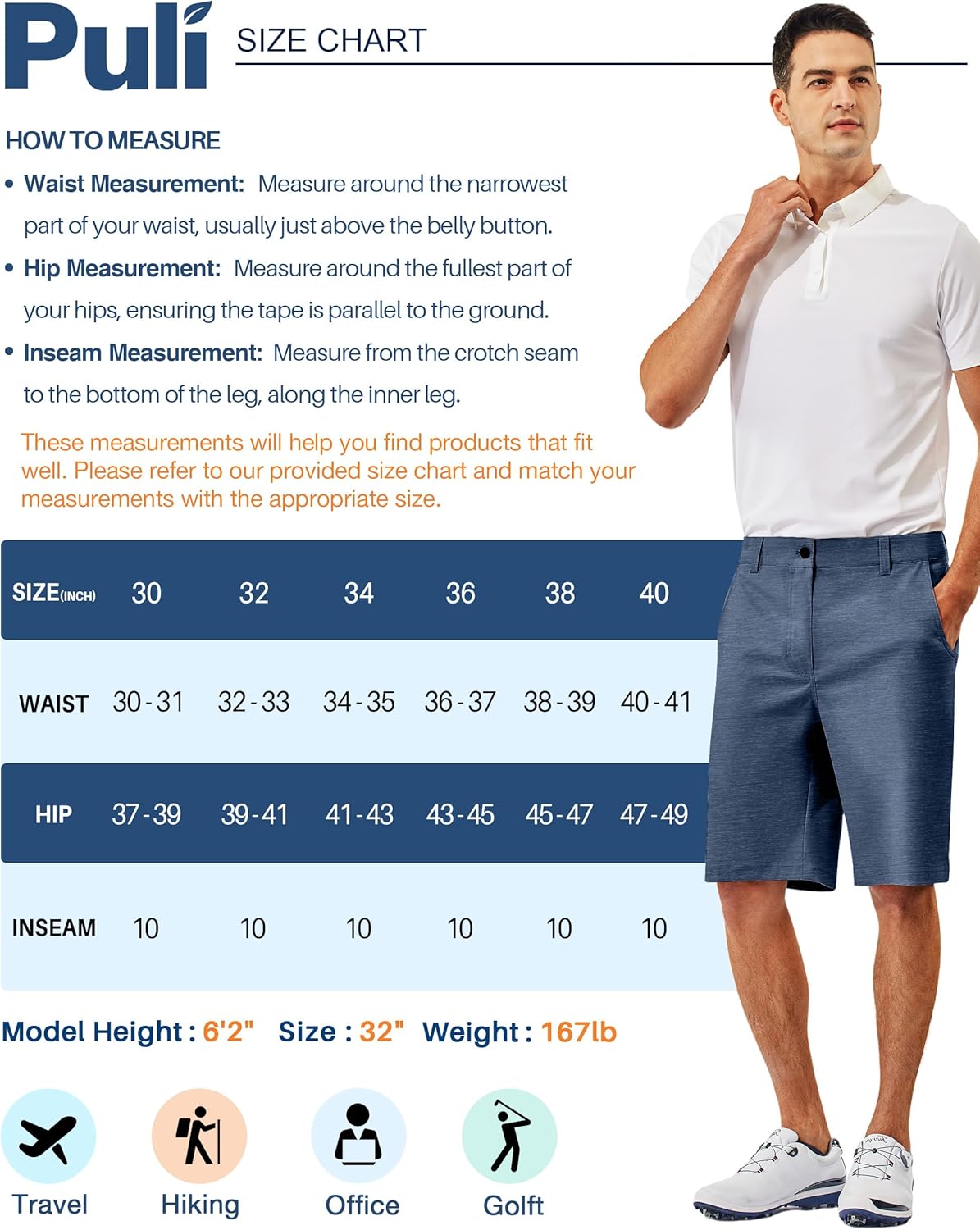 PULI Men's 10" Golf Shorts Dress Casual Summer Flat Front Lightweight Travel Short with Pockets - Image 5