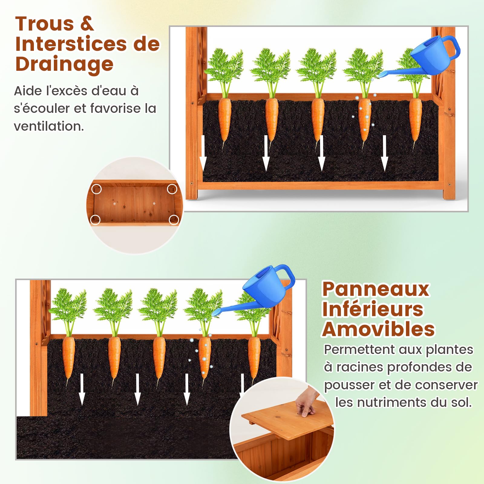 GOPLUS Jardinieres Exterieur en Bois Sapin, Jardiniere Treillis Surélevée en Arc avec Doublure et Système de Drainage, Panneau Amovible pour Vigne Rampante Fleur Légume, Idéal pour Intérieur Extérieur