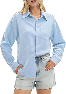 Women's Linen Shirts Casual Button Down Linen Tops for Women Long Sleeve Loose Fit for Summer Beach Vacation