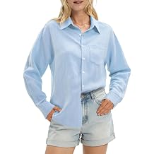 Women's Lyocell Linen Button Down Shirts Loose Fit | Casual Lightweight Long Sleelve Breathable Blouses For Beach,Vacation,Office