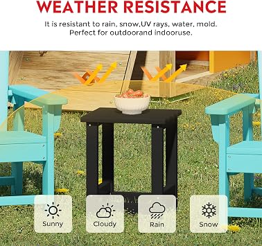 Costaelm Kids Outdoor End Table, Small Patio Table, Outdoor Side Table Porch Table Adirondack Patio Side Table for Outside, Pool, Porch, Garden, Black