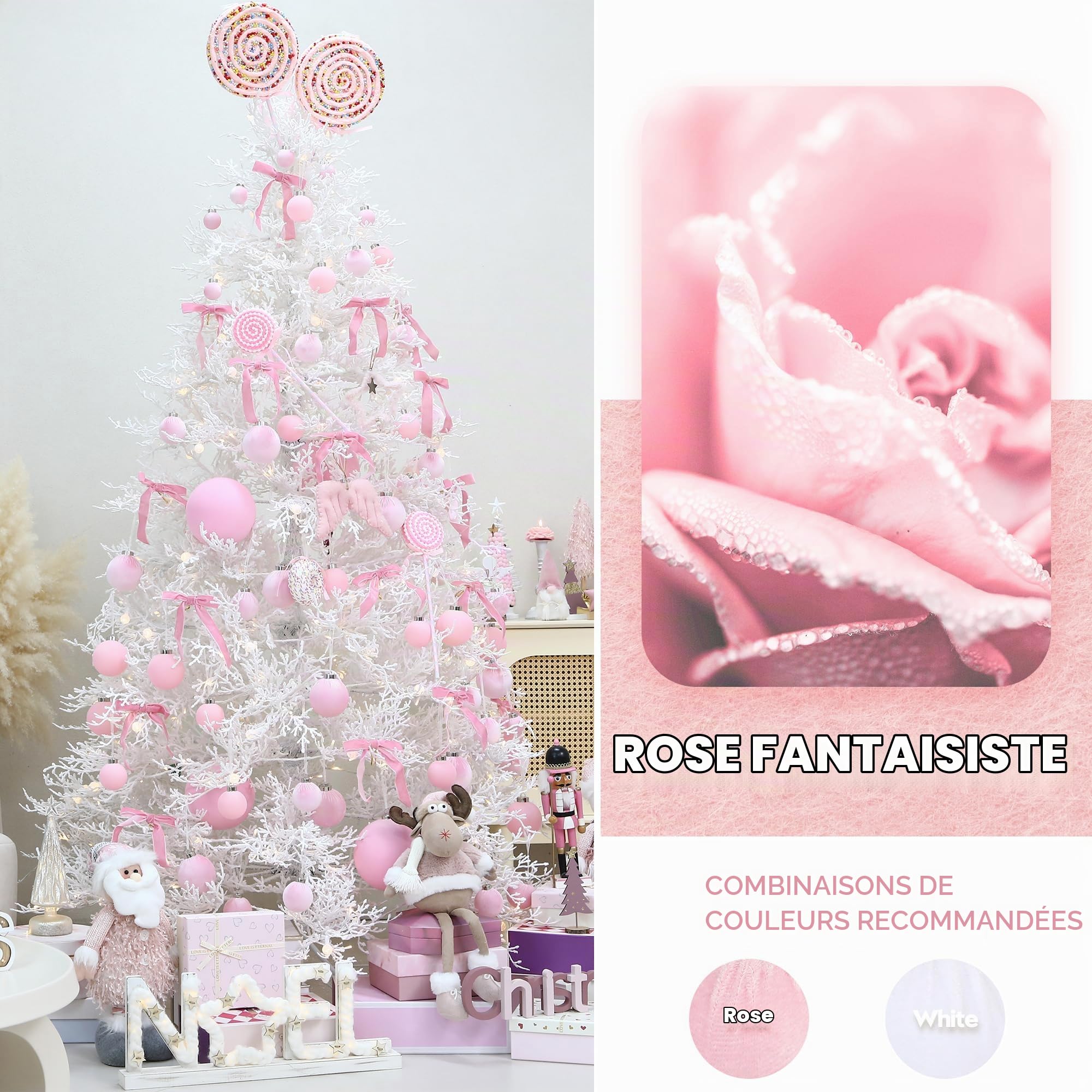 Sea Team 25 Boules Noël Velours floqué incassables 60mm Rose | Boules en velours floqué, incassables, pour sapin, guirlande, couronne.
