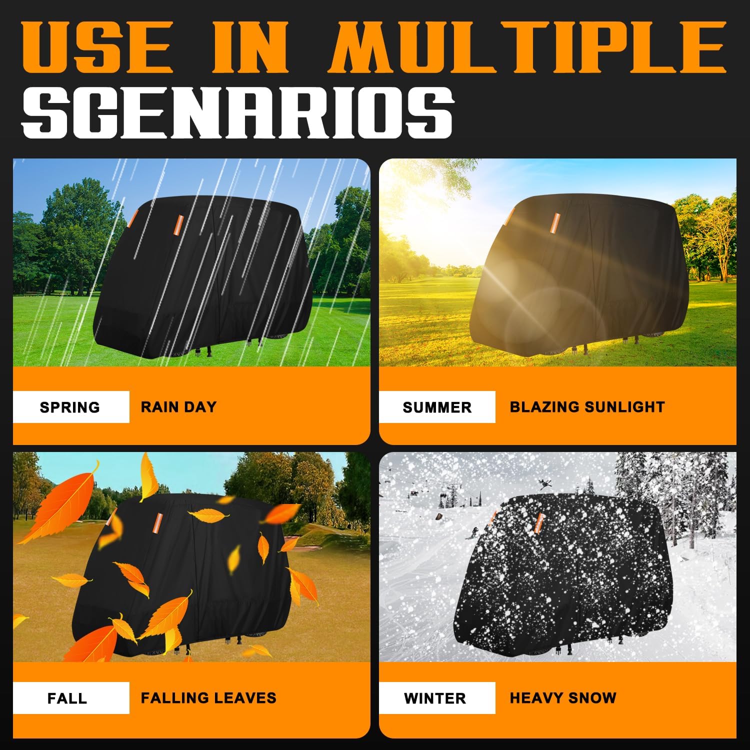 Golf Cart Cover 2/4 Passenger,Waterproof Outdoor Golf Cart Covers Extended Roof Heavy Duty Weatherproof Universal Fits for Club Car,EZGO,Yamaha,Cushman, Evolution,Kandi,Tomberlin-115Lx52Wx66H Inch