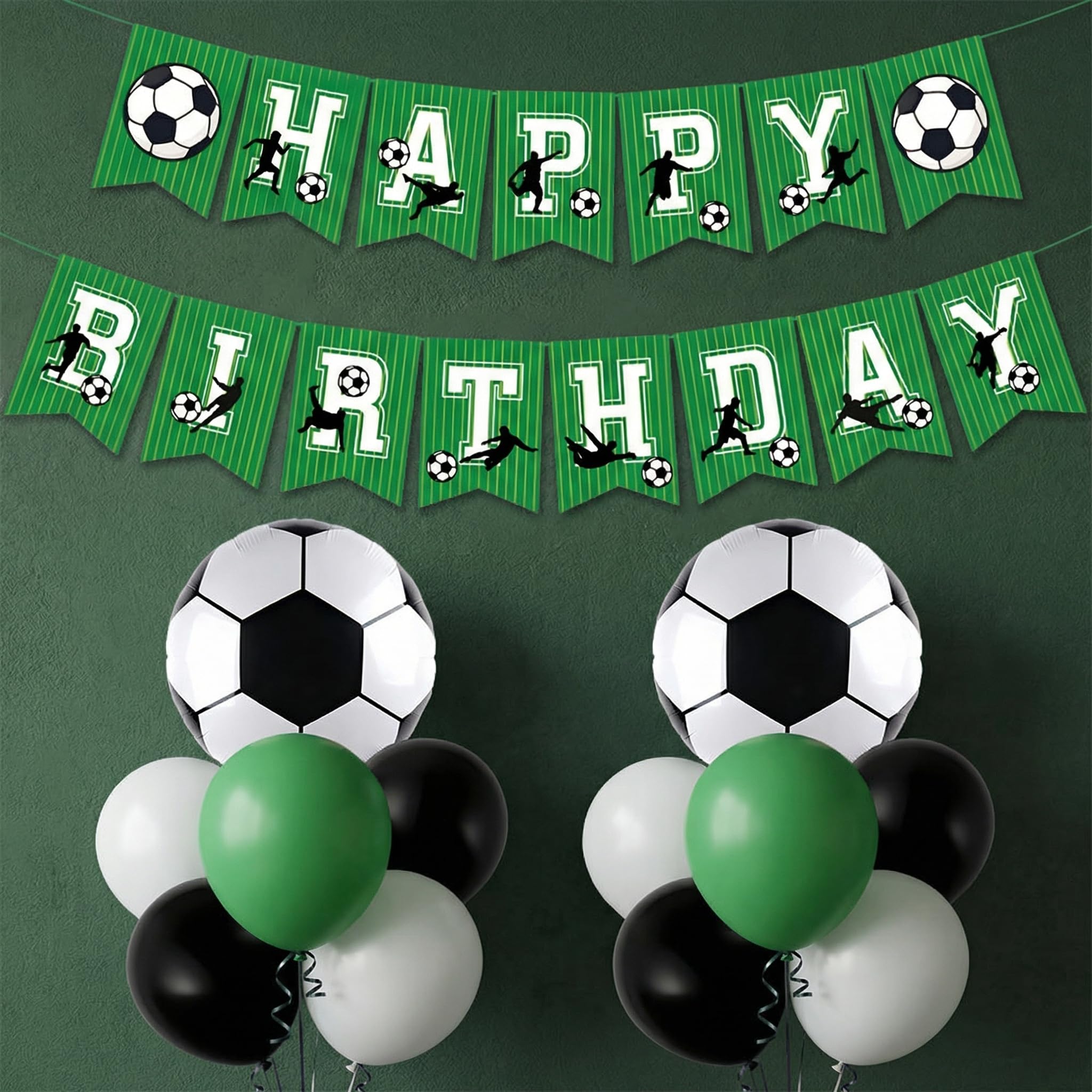 Football Balloons and Banner Set - 14pcs Thick Latex & Aluminum Foil Soccer Balloons with Reusable 'Happy Birthday' Pennant Banner - Perfect for Adult Football Theme Party Decorations