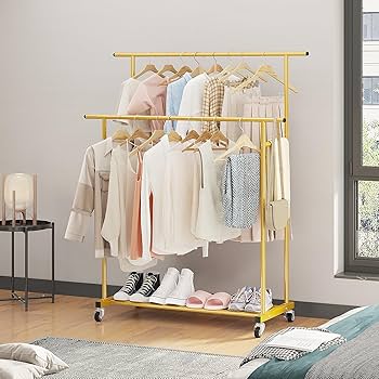 Portant à Vêtements à 2 Niveaux Avec 2 étagères De Rangement Et Roulettes, Support à Vêtements Autonome Pour Chambre à Coucher