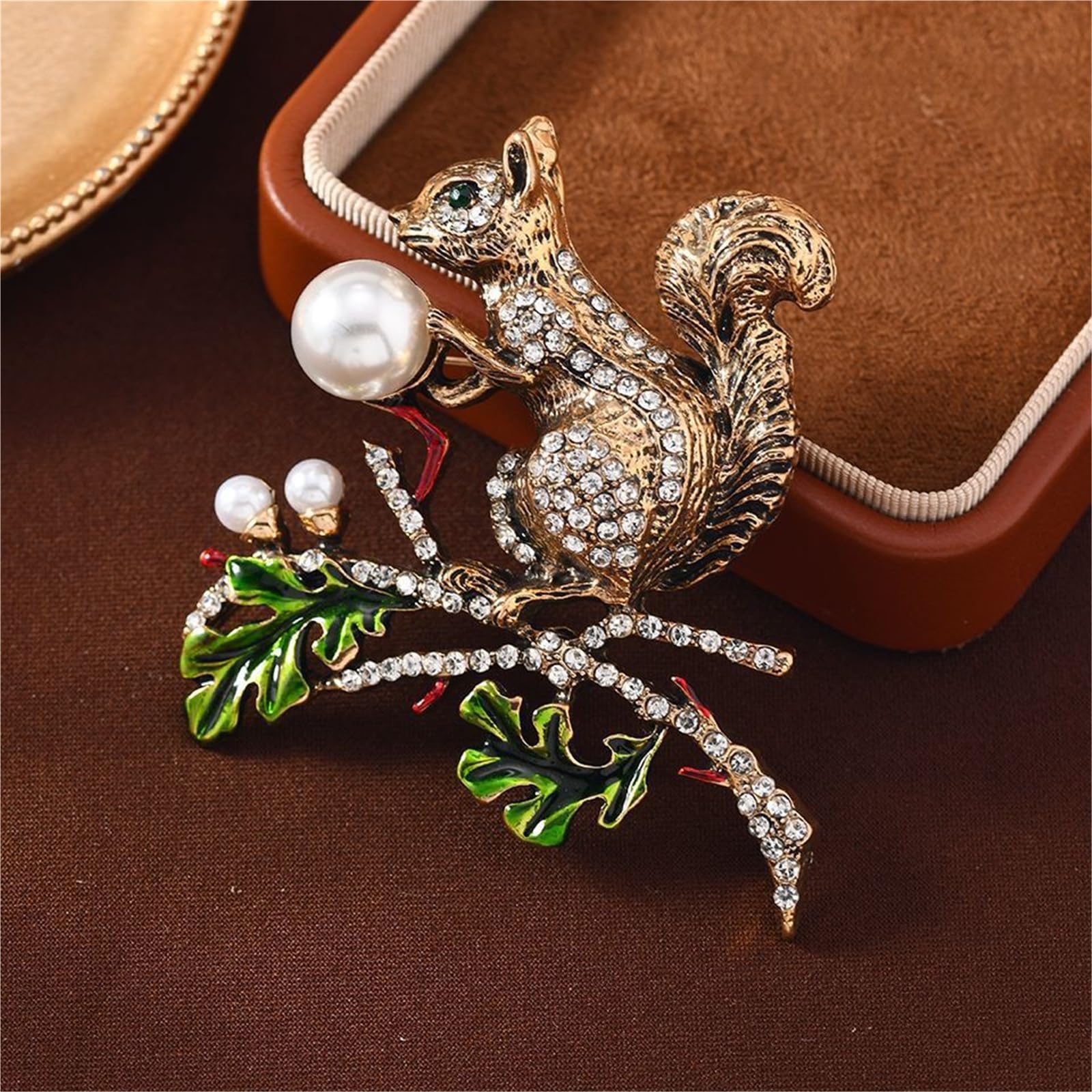Broche de ardilla retro vintage - Pin de perlas de imitación para chaquetas y accesorios