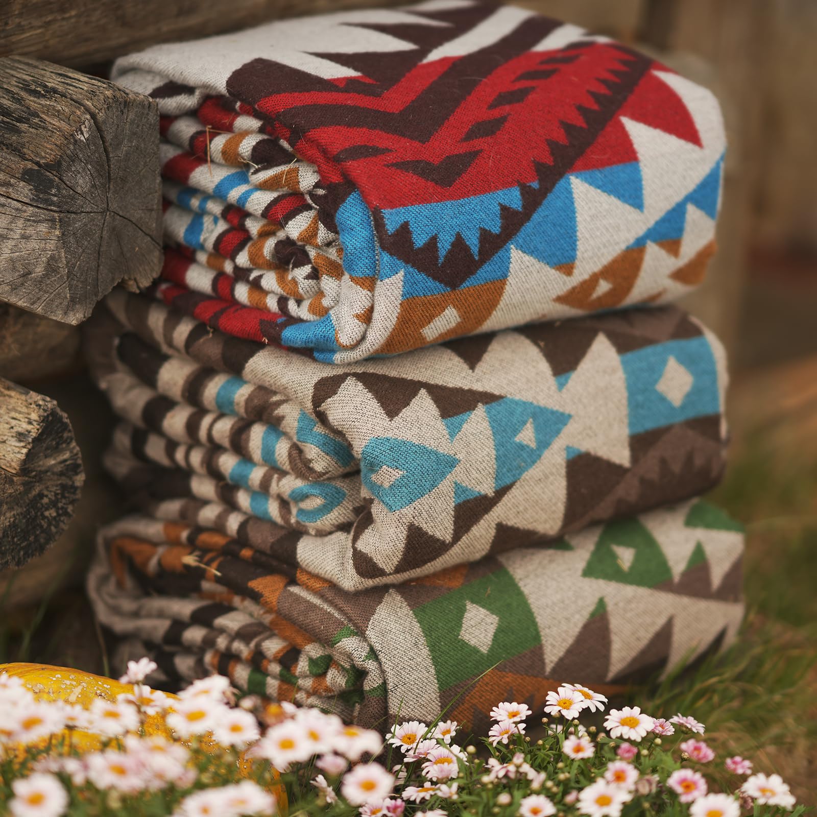 HORIMOTE HOME Aztekische Sherpa-Fleece-Überwurfdecke, ultraweich, gemütlich, Sofaüberwürfe für Camping, Outdoor und Garten, Boho-Dekor für Couch, 127 x 152 cm (Teddy Brown)