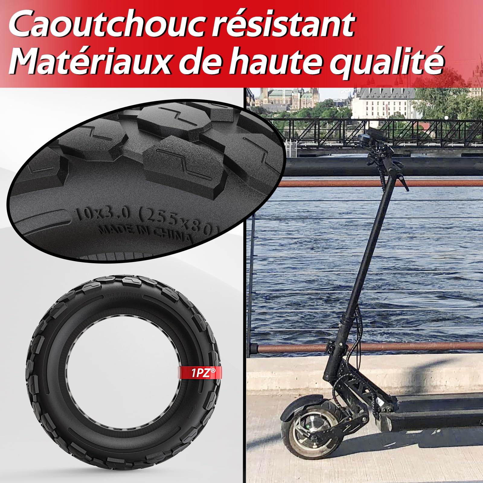 1PZ F1T-X03 10" Pneumatico pieno 10x3 ruota solida 10 pollici 80/65-6 per monopattino elettrico - Compatibile per scooter KUGOO M4, Dualtron Victor, Zero 10x, Kaabo Mantis 10 (Pro), per pneumatici