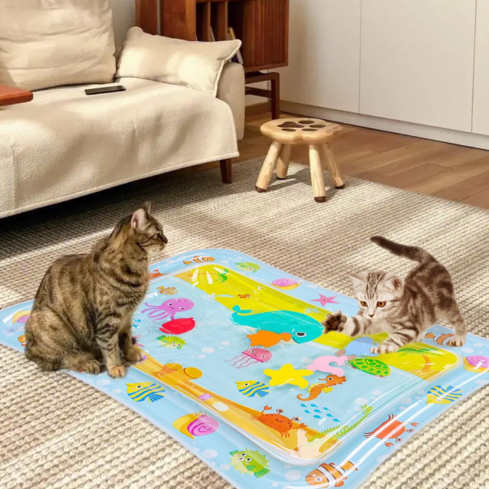 Tappetino da gioco con sensore d'acqua per gatti, Tappetino da gioco con sensore d'acqua con pesci, Tappetino con sensore d'acqua addensato per giochi di animali domestici, Tappetino con sensore