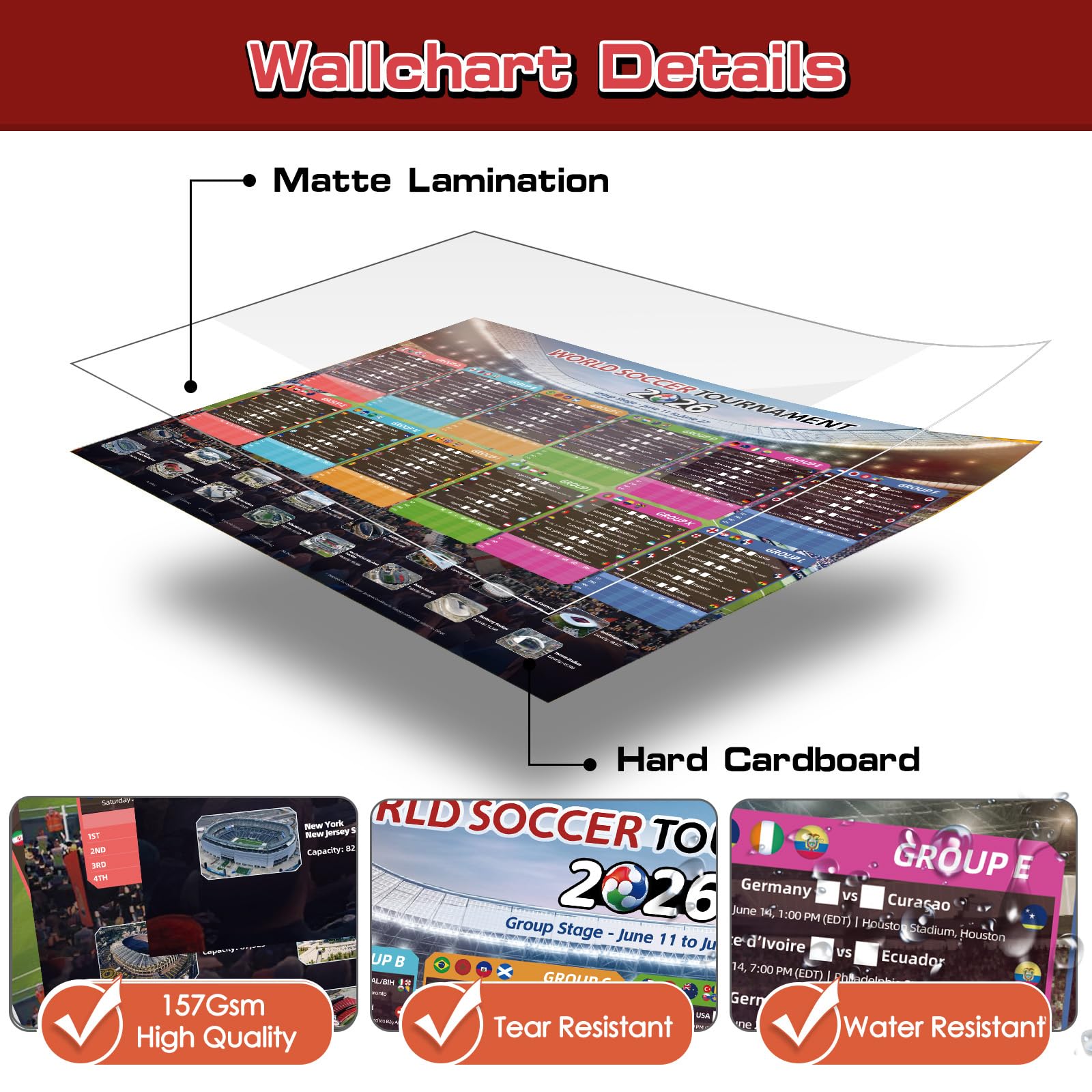 AhfuLife World Cup Schedule Poster 2026, A2 Size-23.3" x 16.5", 2 Pcs World Cup Merchandise 2026 Calendar Wall Chart Decorations, Soccer Tournament Wallchart for Fans Home Office Bar Party Decor - 5