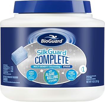 BioGuard SilkGuard Complete Chlorinating Sticks, 4 lb, Single Pack | Longer Lasting with SmartGuard Technology and Algae Killing Crystals, Formulated with SunShield Technology