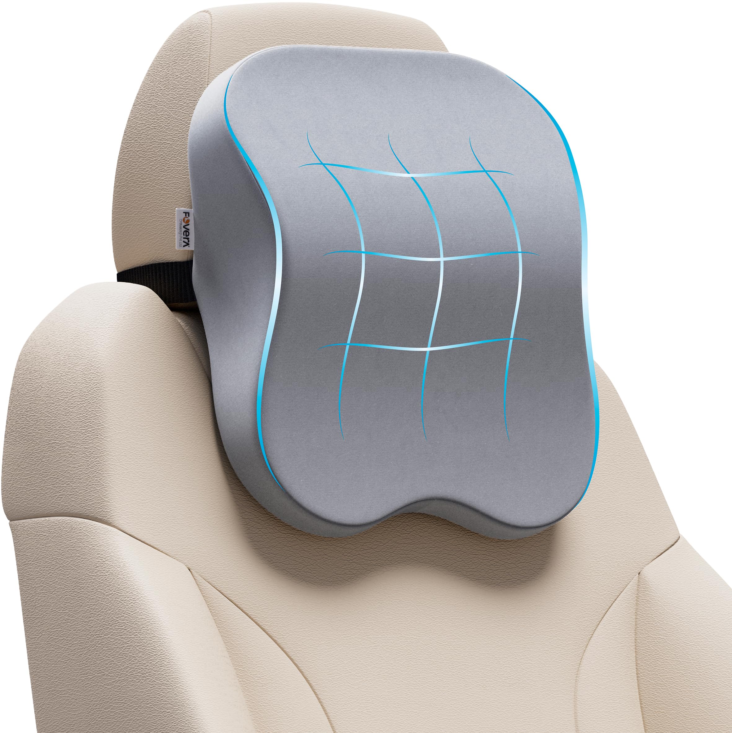 FOVERA Car Neck Rest Pillow | 2 Years Warranty | Memory Foam Neck Pillow for Car, Car Seat Head Rest Cushion for Neck & Cervical Support - Relieves Neck Pain (Medium, Grey, Pack of 1)