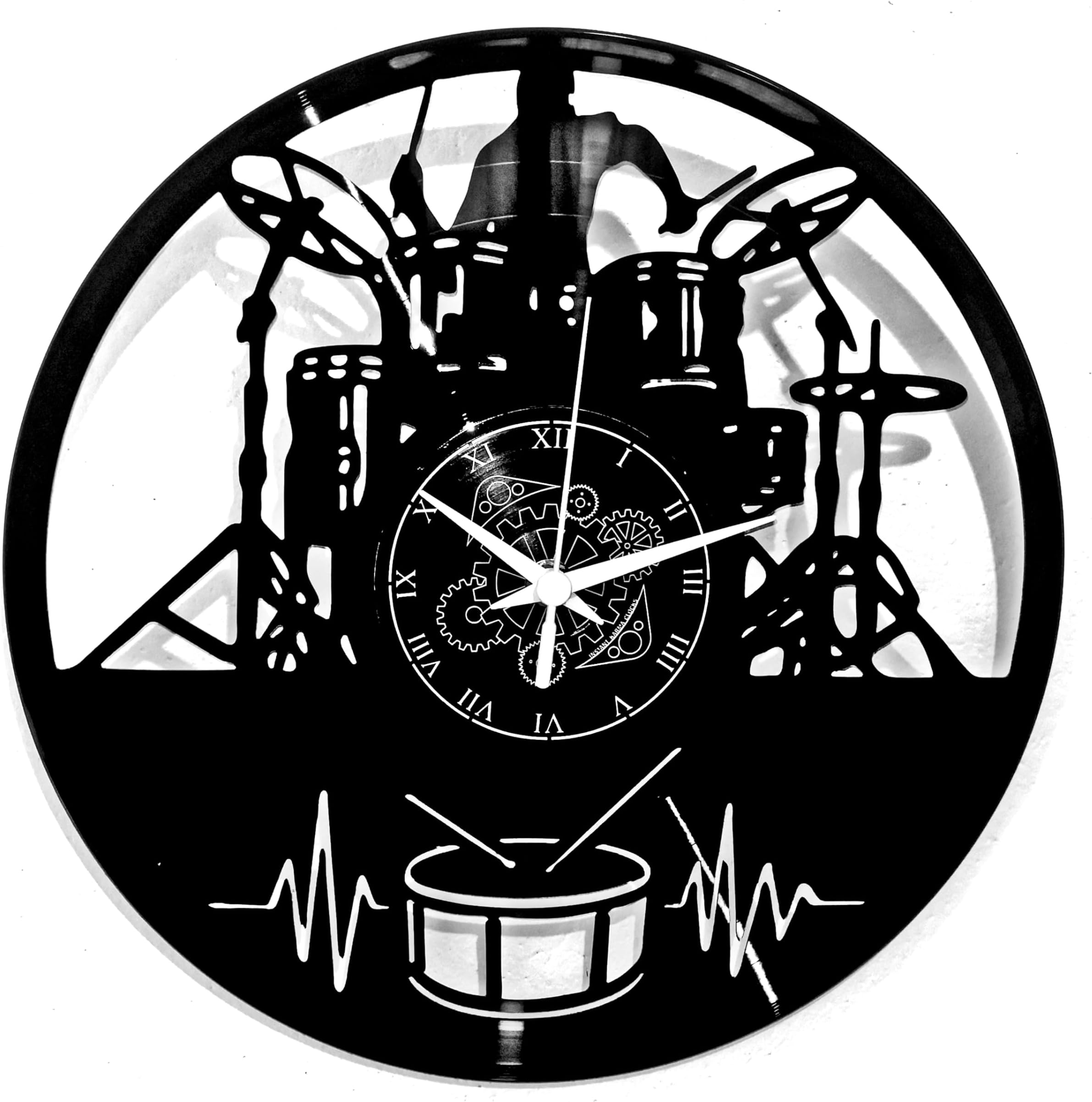 Drum Set Wall Clock for Musicians, Drummers, Studio or Stage Decor – Silent No-Ticking – Perfect for Bedroom, Office, Kitchen – Modern Design Unique Decoration