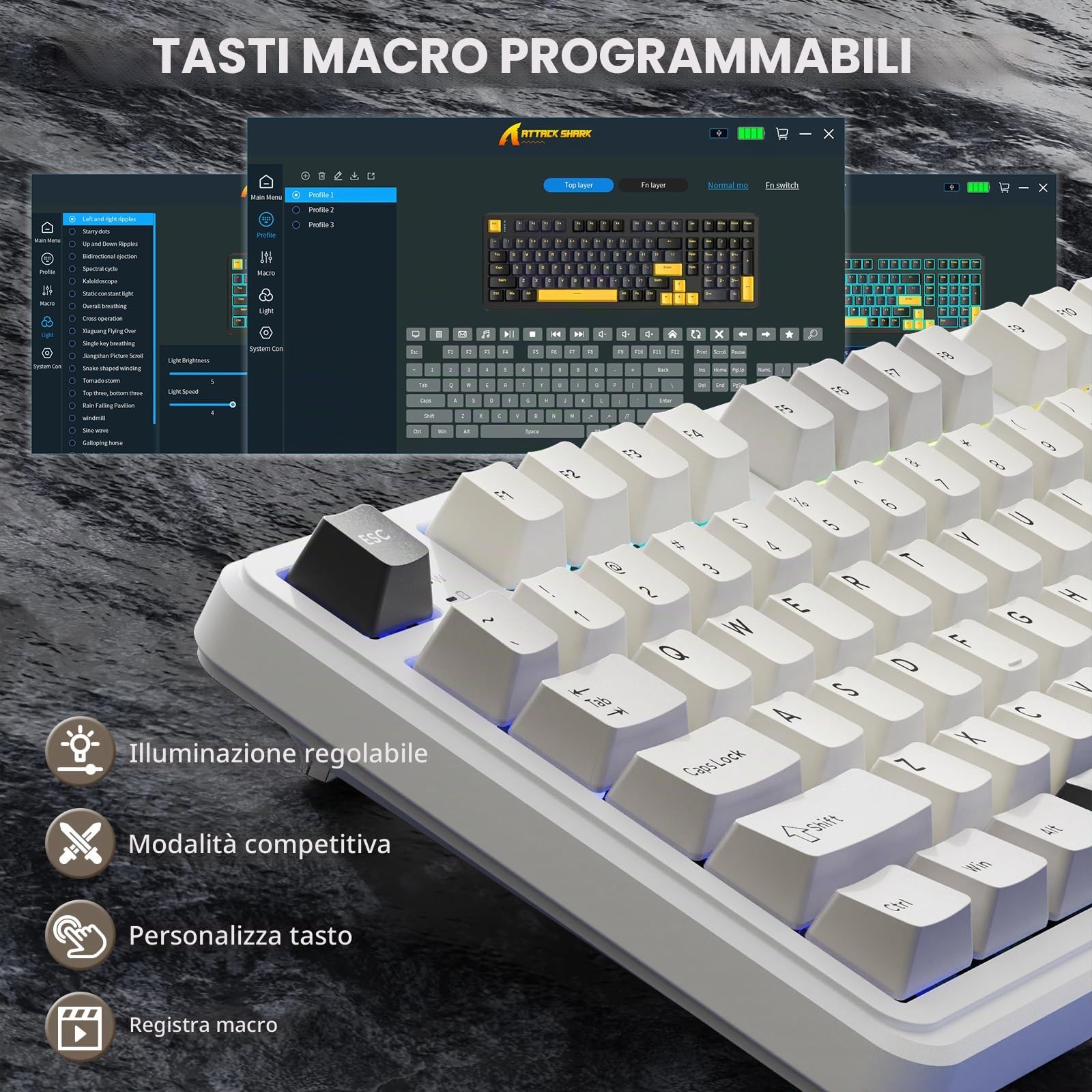 MAMBASNAKE x Attack Shark X98 Tastiera meccanica Gasket 102 tasti, tastiera da gioco wireless con cavo a spirale, Tri-Mode 2.4G/BT/USB-C, switch lineare hot-swap, RGB, NKRO per Win/Mac (bianca)