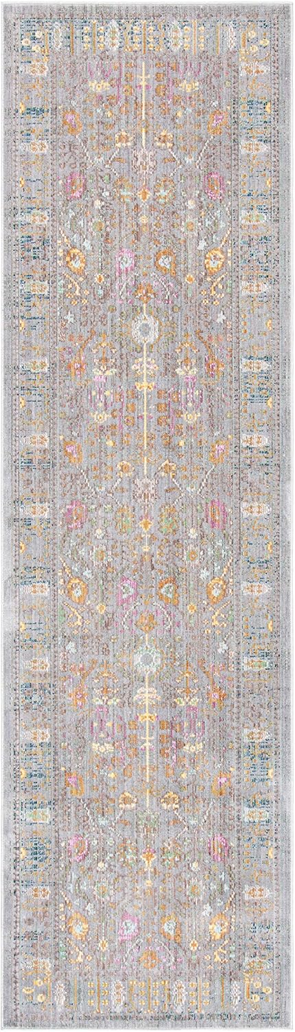 SAFAVIEH Valencia Collection Runner Rug - 2'3" x 6', Grey & Multi, Boho Chic Distressed Design, Non-Shedding & Easy Care, Ideal for High Traffic Areas in Living Room, Bedroom (VAL108C)