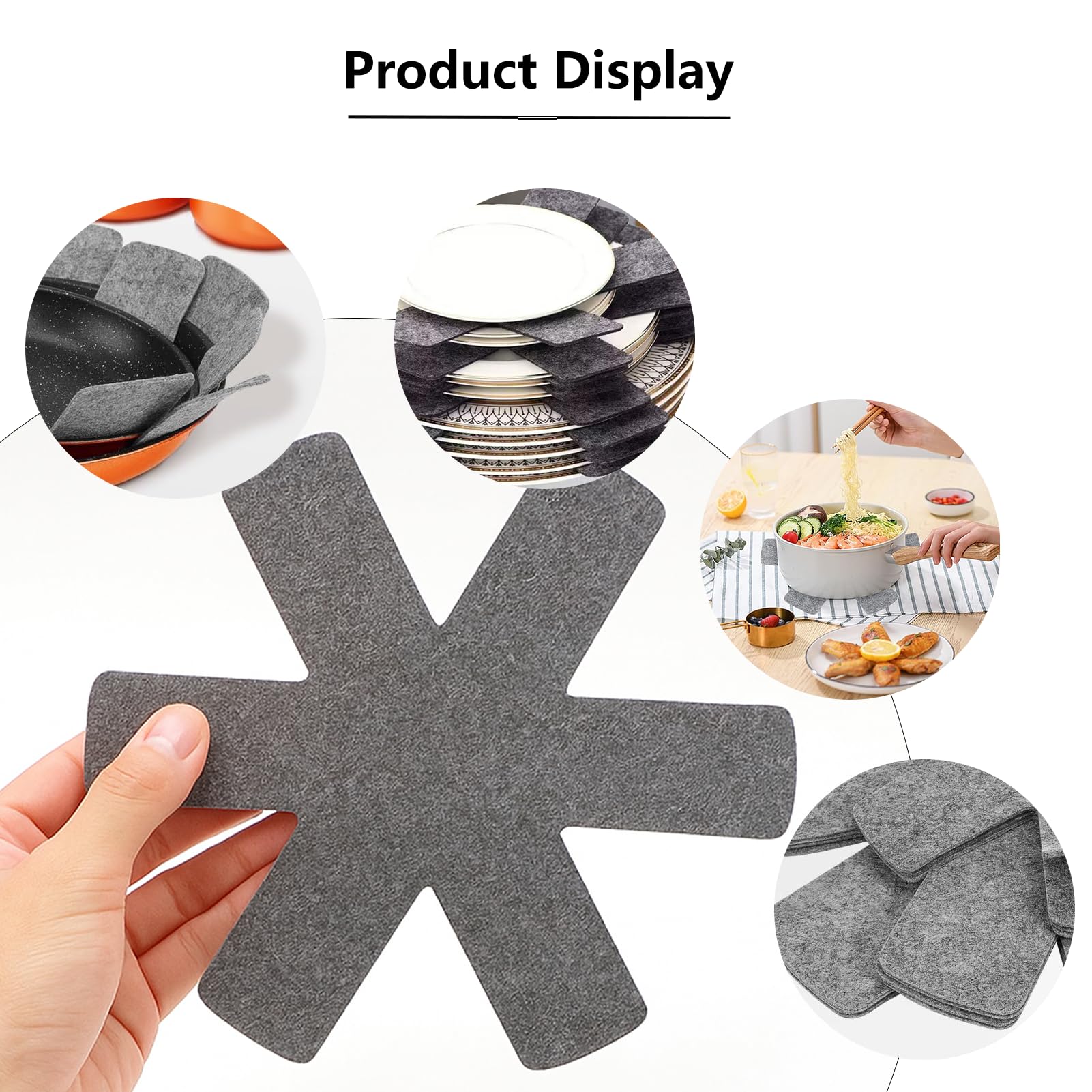 Protector de Sartenes, Pack de 10 Piezas (26cm), Separadores Antideslizantes Bajo de Fieltro, Protectores de Sartenes Resistentes al Calor para Sartenes y Cacerolas Apilables (Gris)