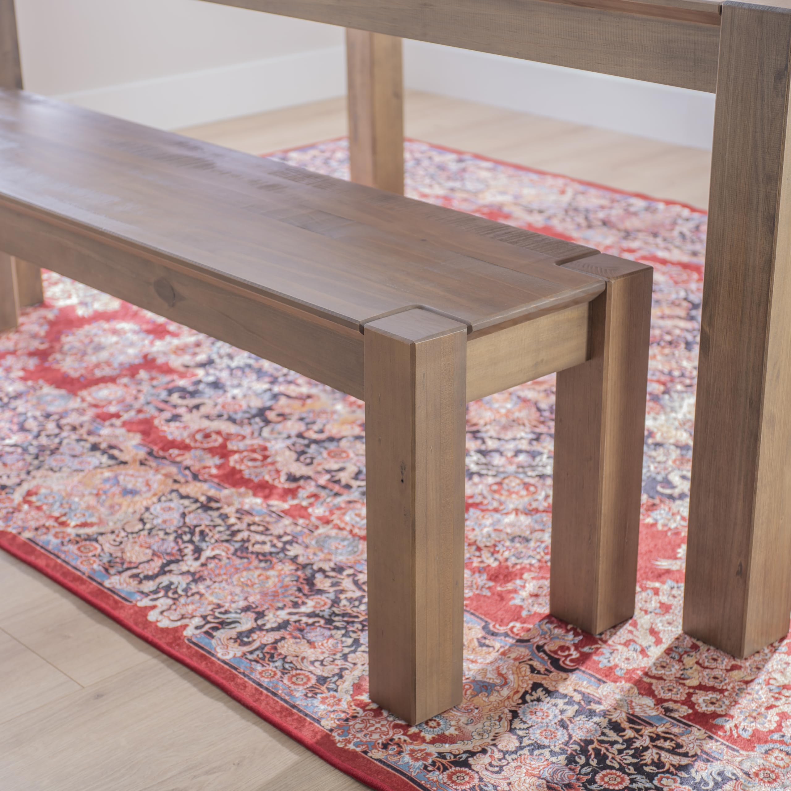Linon Rylie Natural Wire Brushed Solid Pine Wood Backless Dining Bench