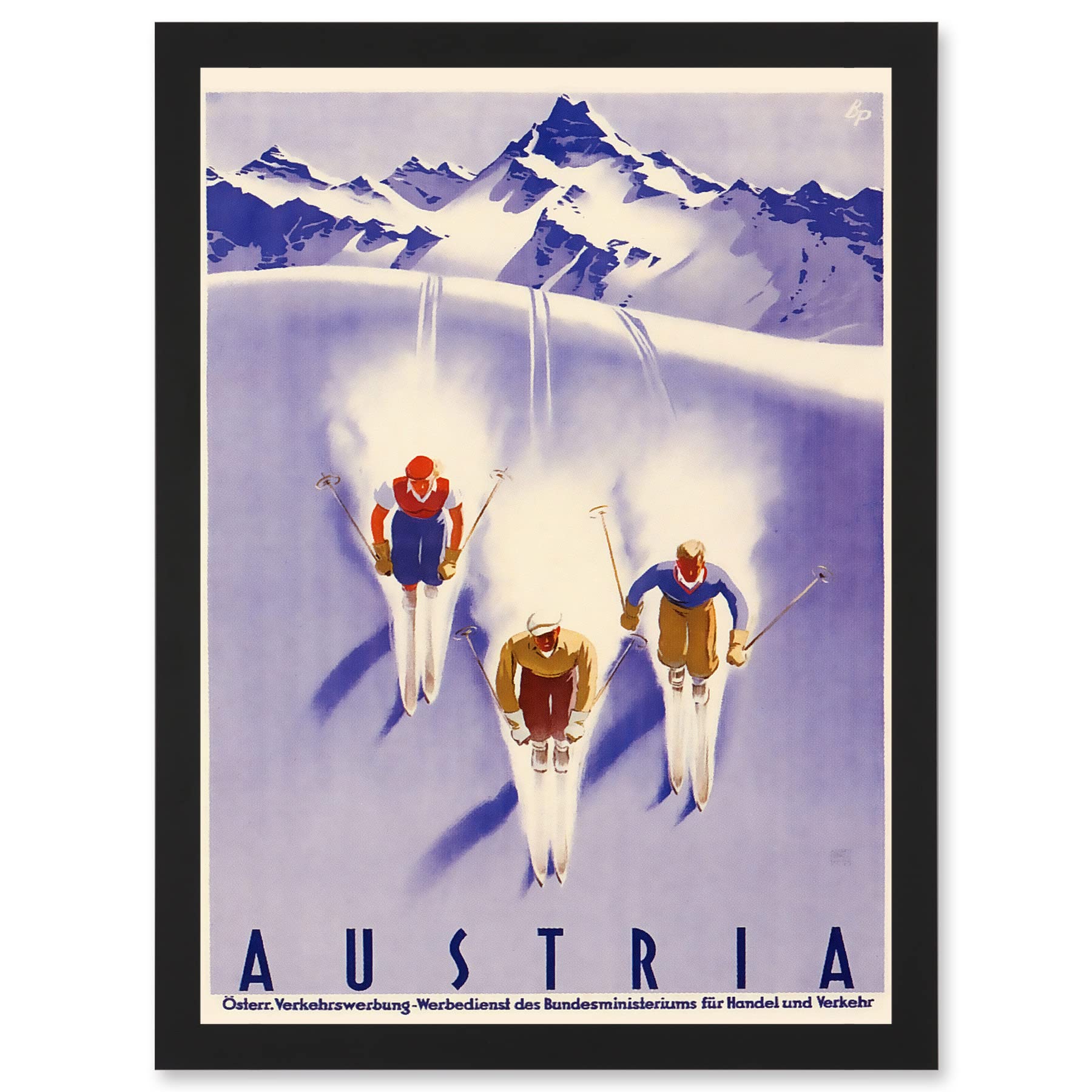 Artery8 Winter Sport Austria Ski Snow Alps Blue Cross Country A4 Artwork Framed Wall Art Print