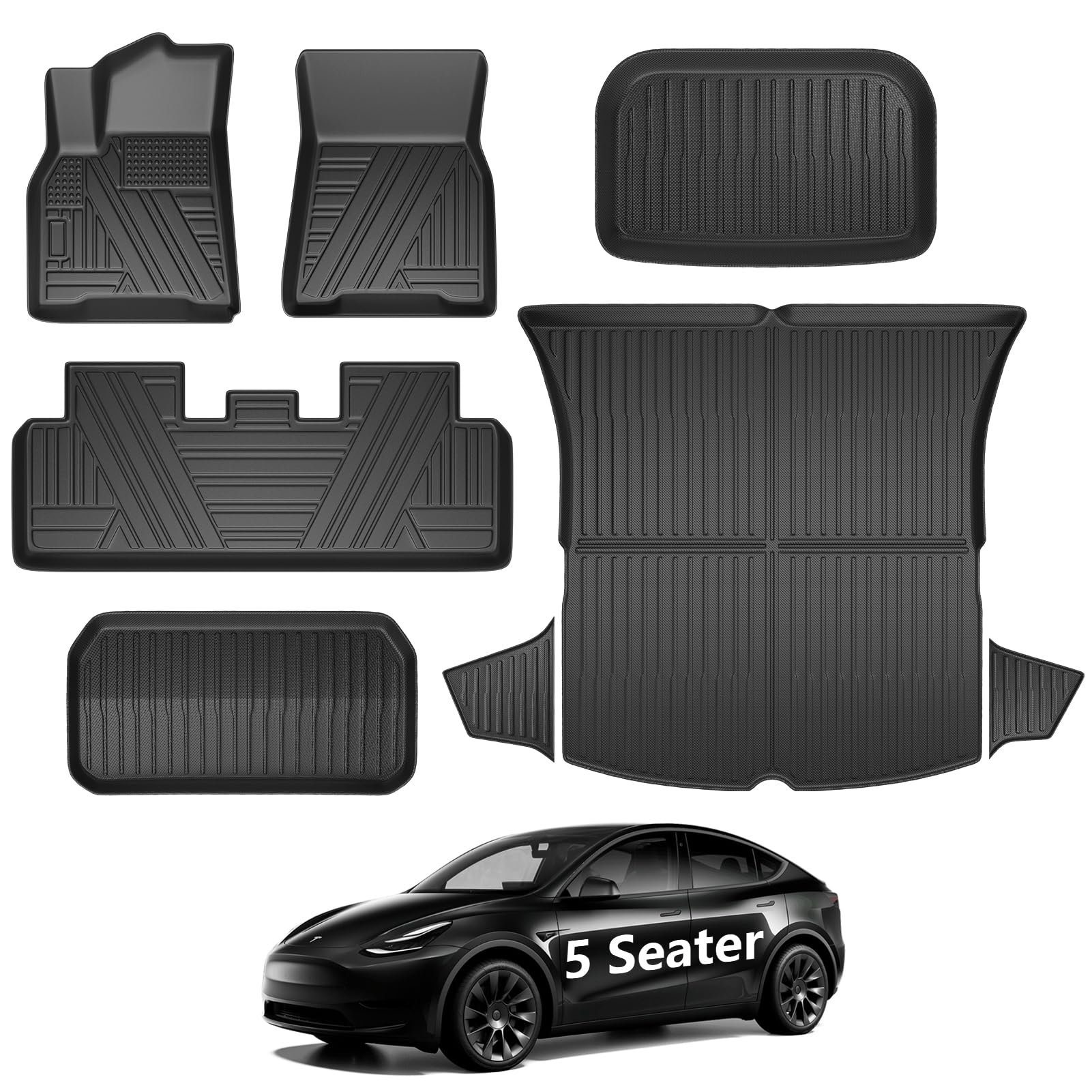 ( incomplete 3 pieces only) Floor Mats for Tesla Model Y 2023 2022 2021 2020 Accessories, All Weather Trunk Mats Cargo Liners Waterproof Non-Slip for Tesla Model y Floor mats, TPE Full Set Floor Liners, 8PCS
