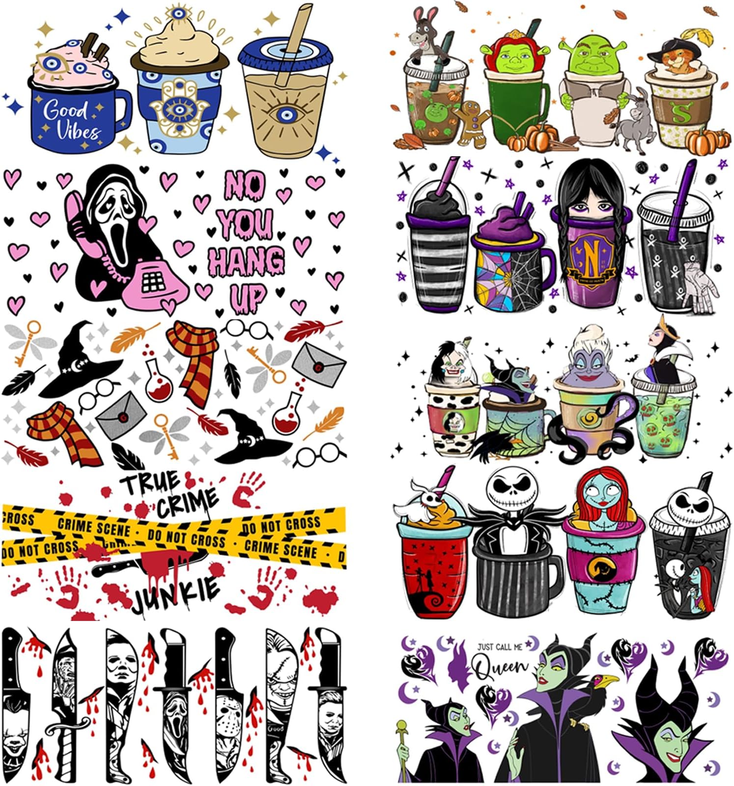 UV DTF Cup Wrap, Transfer Stickers for Glass Cups，UV DTF Cup Wrap Transfer Cup Stickers Decals Waterproof Rub on Transfers for Crafts Vintage（Halloween Series-12Sheets）