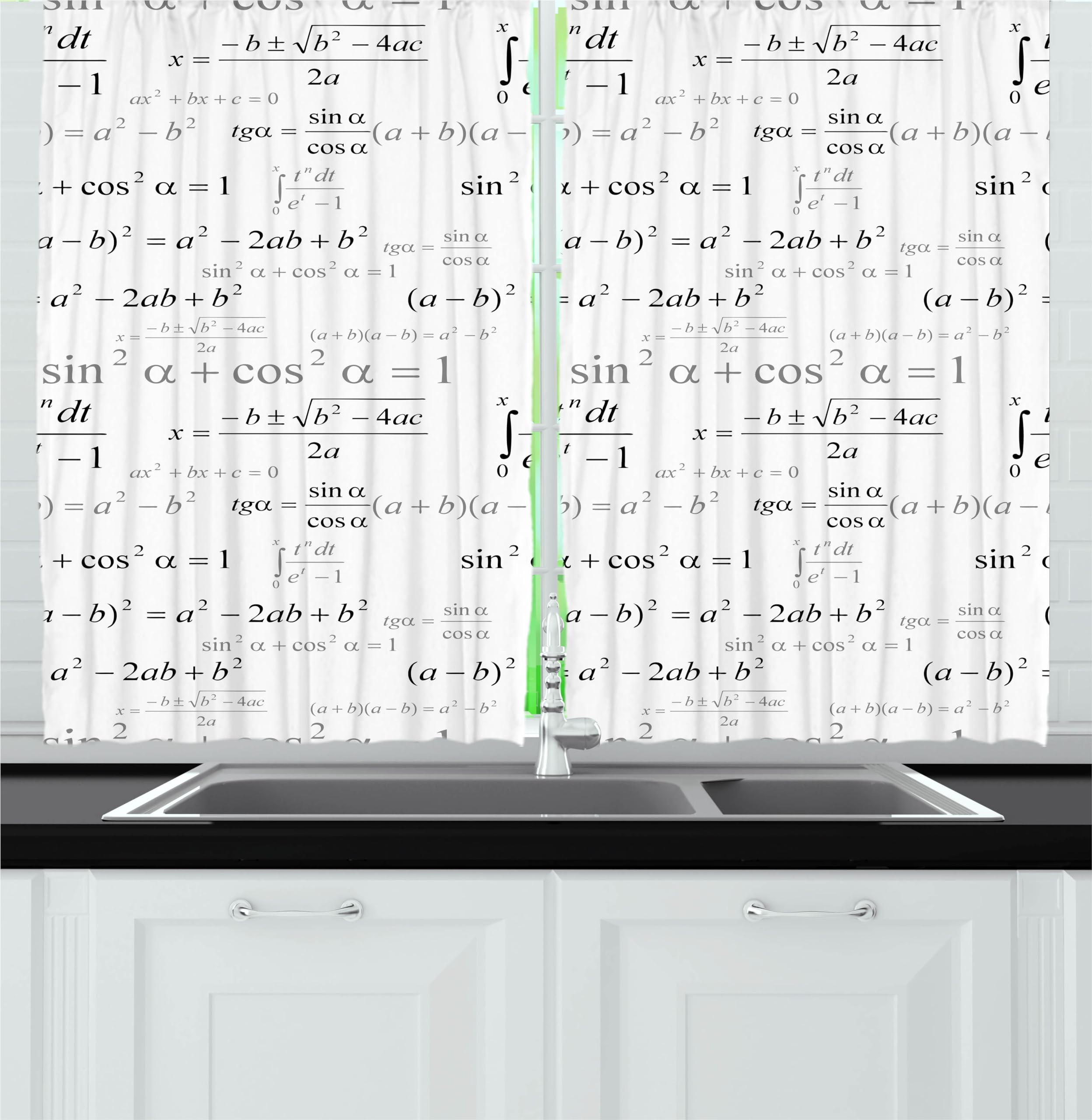 Ambesonne Science Long Kitchen Curtains, for Math Geometry Science Formulas Chalk Board Style Image, Two Panels Drapes with Rod Pocket Room Decor, 55"