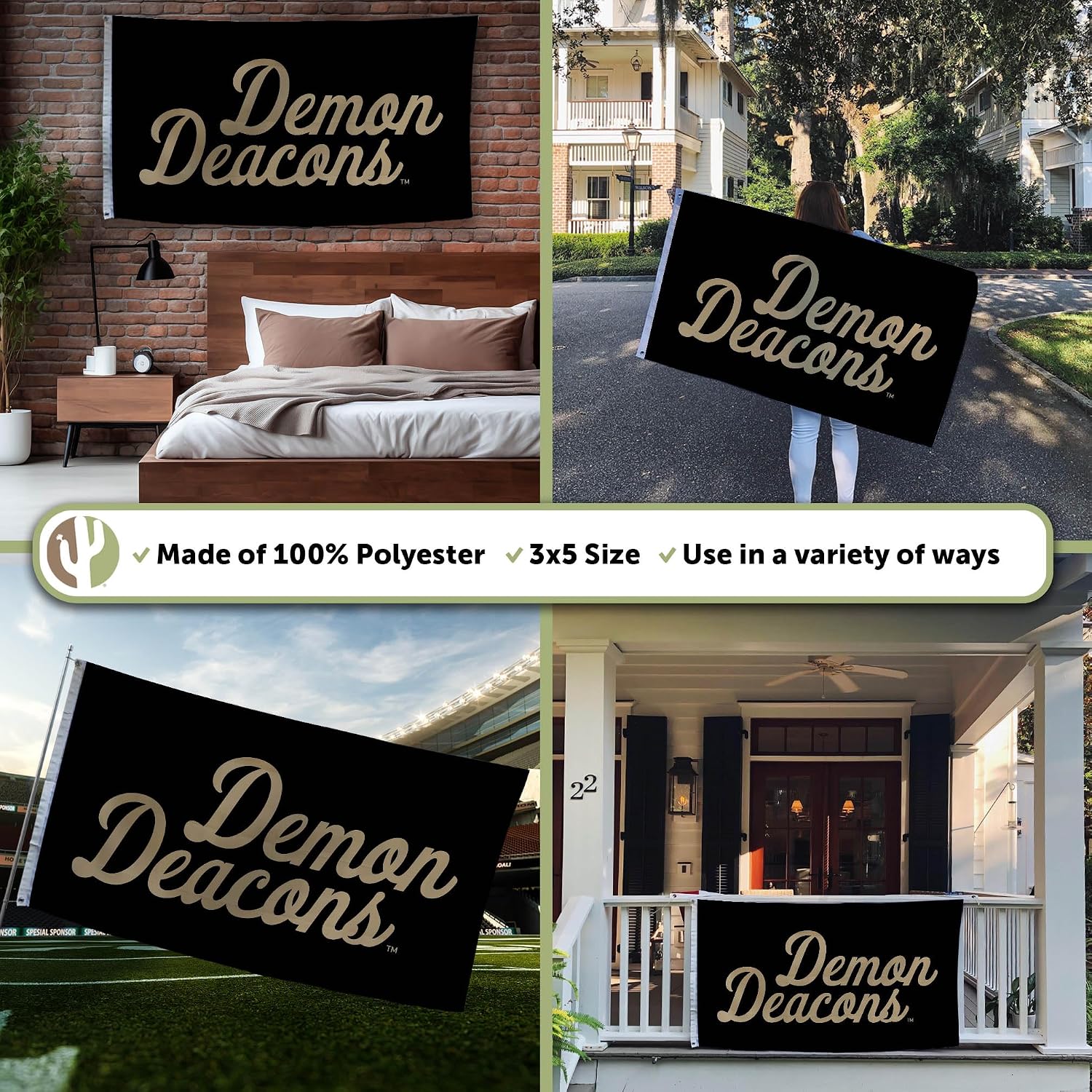 Desert Cactus Wake Forest University WFU Flag - 3 x 5 Feet Deacons Banner, Indoor/Outdoor Durable Fabric, 100% Polyester Design (Style 3)