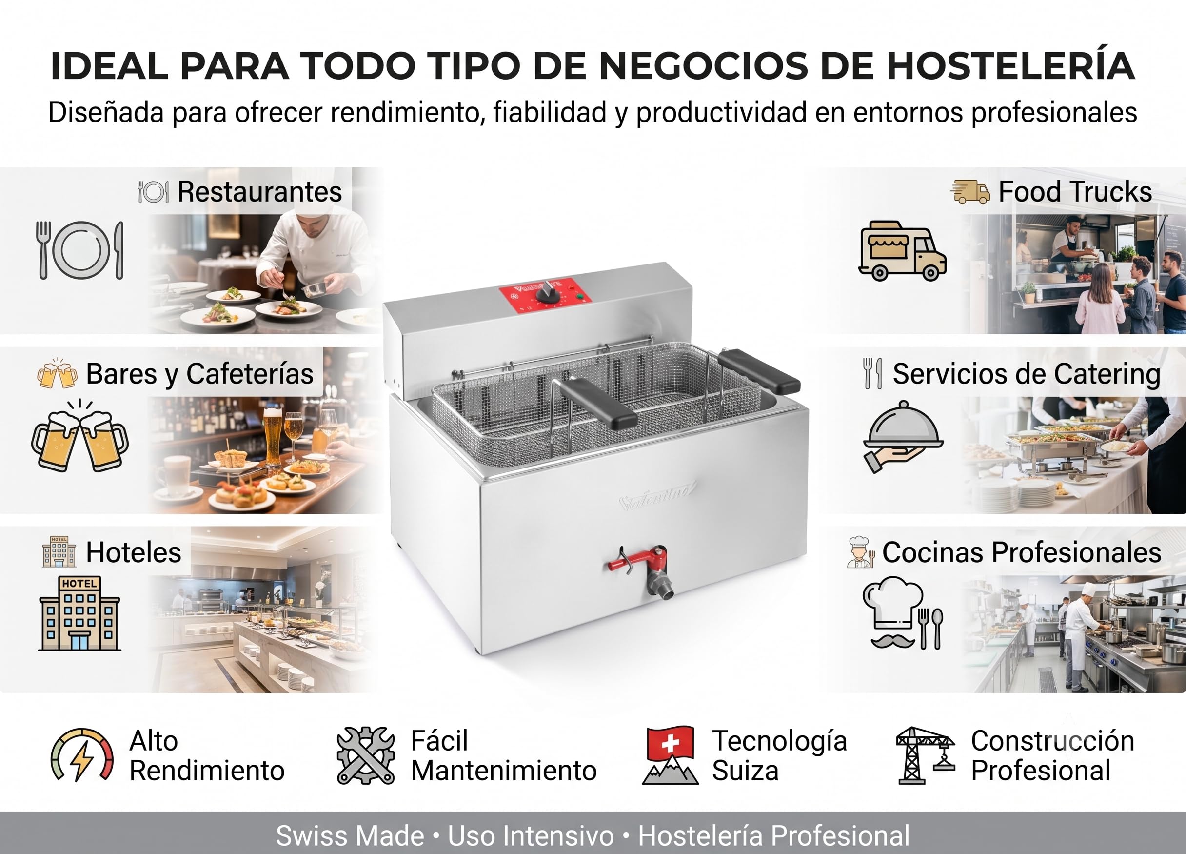 Freidora Industrial 14 Litros Swiss Made | Freidora de Aceite Profesional para Hostelería en Acero Inoxidable con Zona Fría y Alto Rendimiento