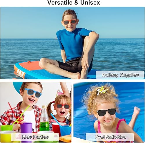 Miniatura 7 de ELCOHO 24 gafas de sol para niños, recuerdos de fiesta, gafas de sol neón a granel para niños y niñas, cumpleaños, playa, piscina, multicolor