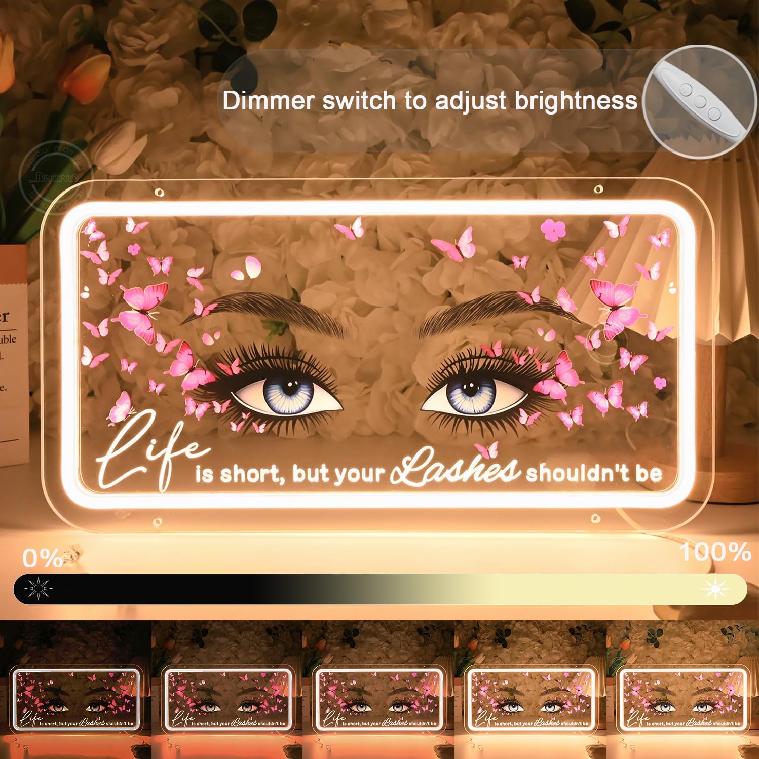 Britrio Lashes Neon Sign Light for Beauty Salon Eyelash Extension Studio Business Stores Logo Office Butterfly LED Wall Art Decor Sign Lash Tech Birthday Gift Warm White 5V USB Powered - Image 3