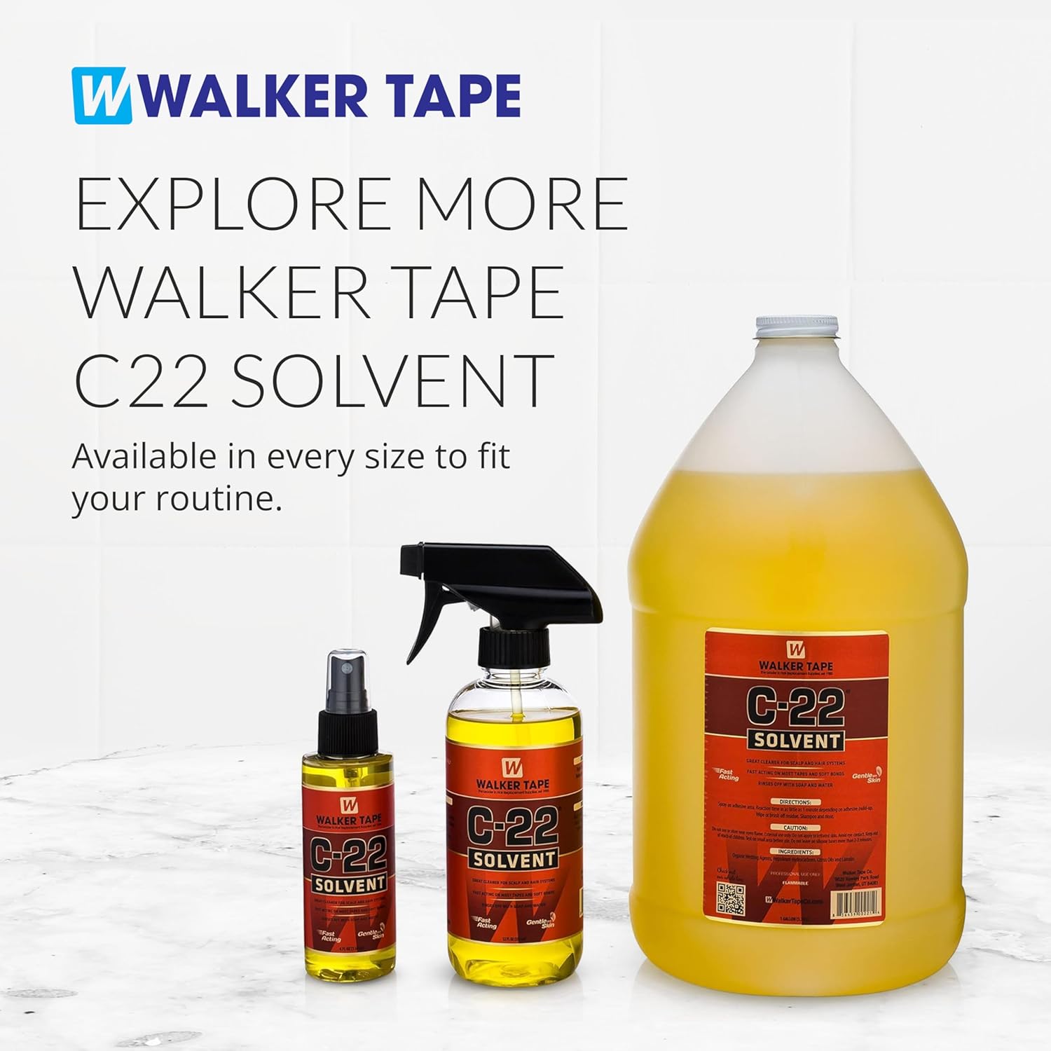 Walker Tape C-22 Solvent Gallon 128 oz, Fast-Acting Adhesive Remover for Wig Tape, Lace Systems, and Tape in Hair Extensions Human Hair, Oil-Based Skin-Safe Citrus Bond Remover for Hairpiece Cleanup