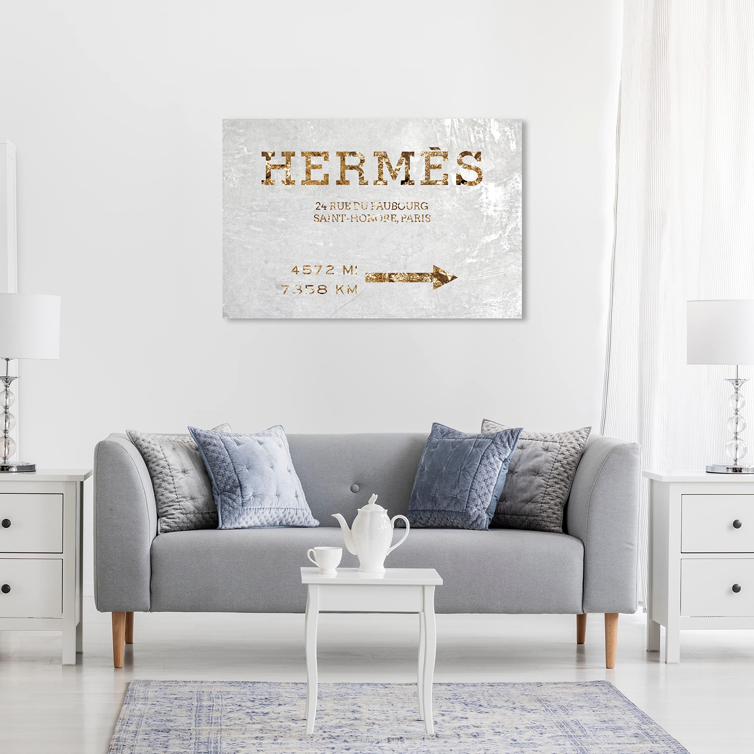 The Oliver Gal Artist Co. Contemporary 16 in x 24 in Faubourg Road Sign Minimalist Framed Canvas Wall Art Bedroom Black