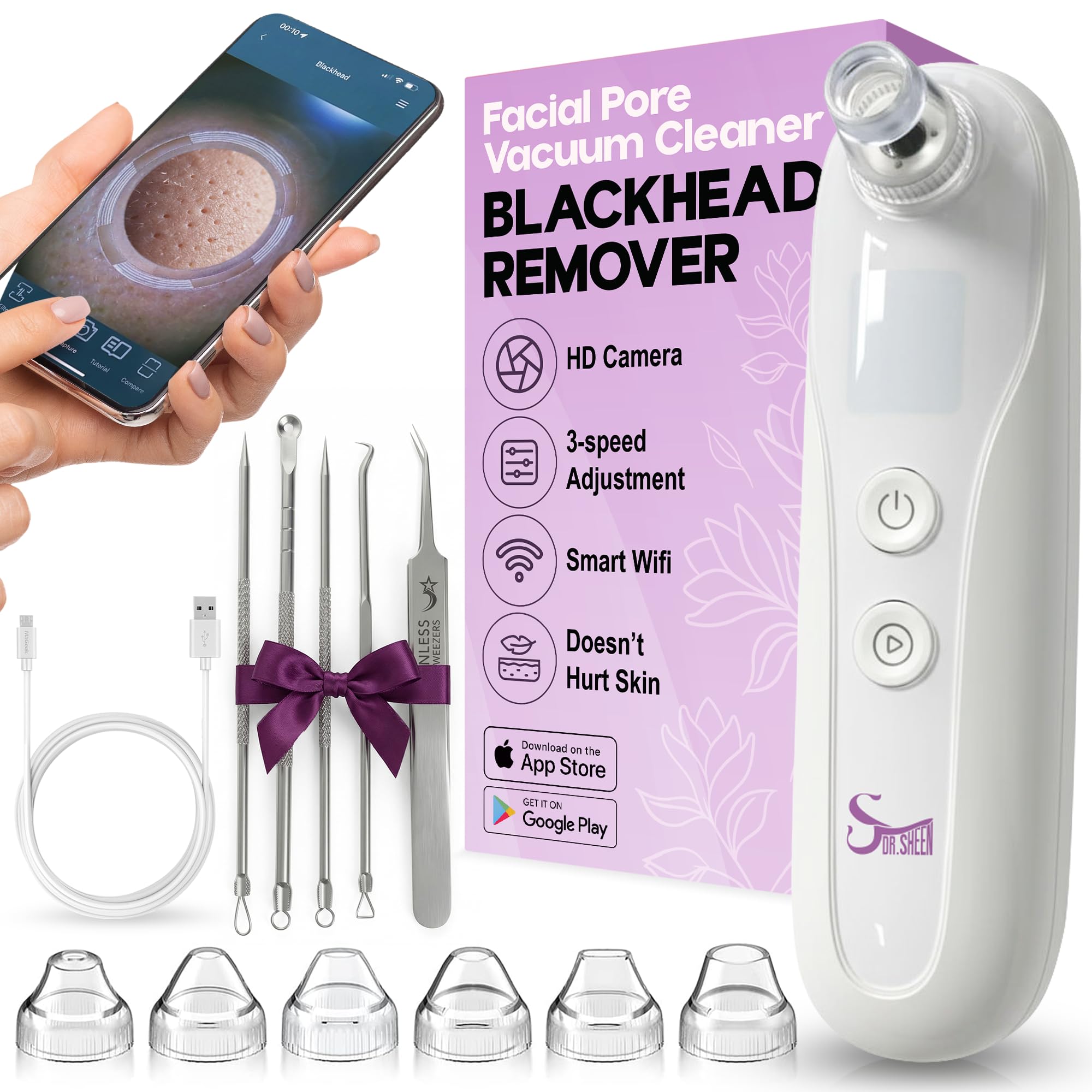 Aspiradora removedora de puntos negros, aspiradora de poros tipo interfaz USB, herramienta de extracción de cabeza negra con cámara, limpiador de poros para hombres y mujeres, 3 modos de ajuste y 6