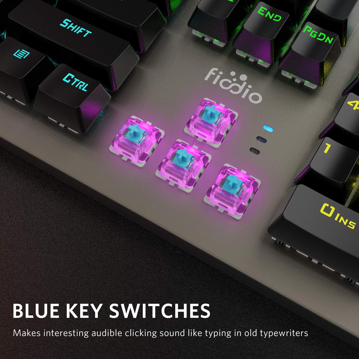 Fiodio Mechanical Gaming Keyboard, Wired RGB Rainbow Backlit Keyboard