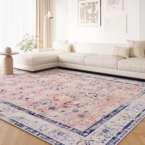 Miniatura 3 de WondRg Alfombra de área de 5 x 7 pulgadas, color rosa, floral, lavable, para dormitorio de niñas, sala de estar, diseño floral envejecido,