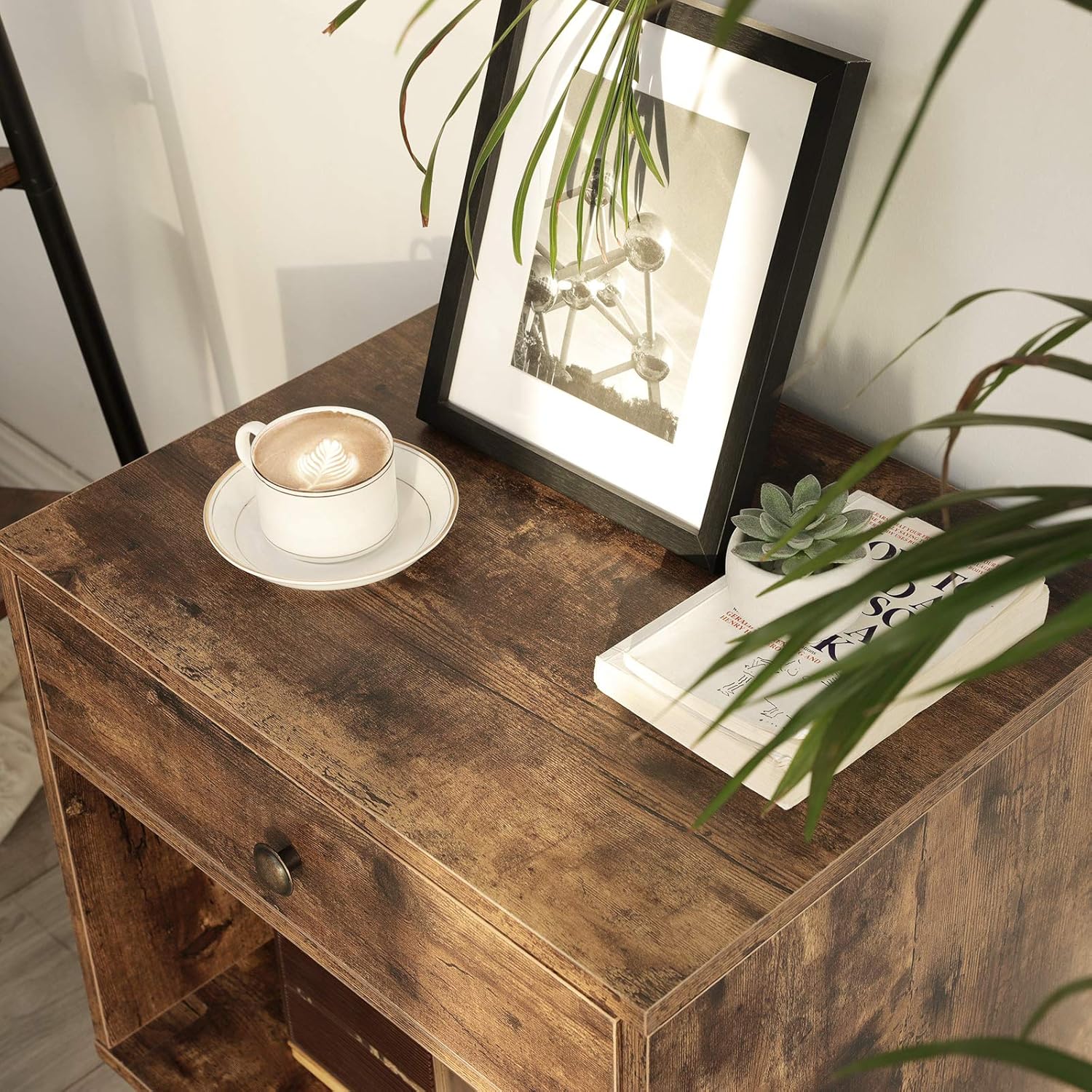VASAGLE Nightstand, End Table with Drawer, Open Compartment, and Pinewood Legs, Bedside Table for Bedroom, 19.7 x 15.7 x 22.8 Inches, Rustic Brown ULET71BX : Home & Kitchen
