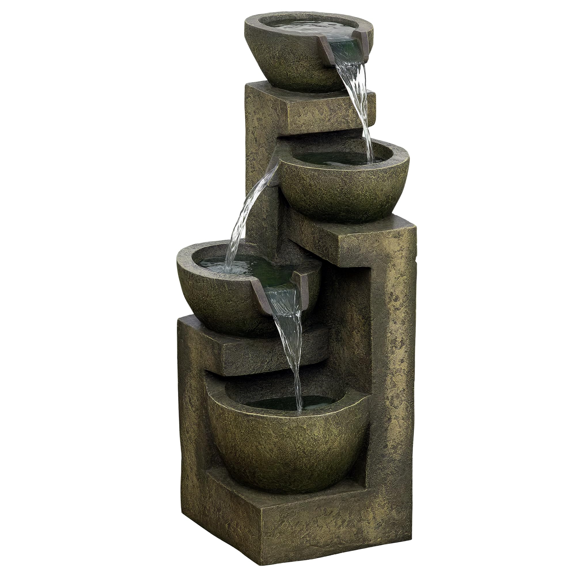 Outsunny Fuente de Jardín 5W Fuente de Agua en Cascada de 4 Niveles con Bomba de Agua y Salida de Agua Ajustable para Decoración Patio 25x24x60 cm Multicolor