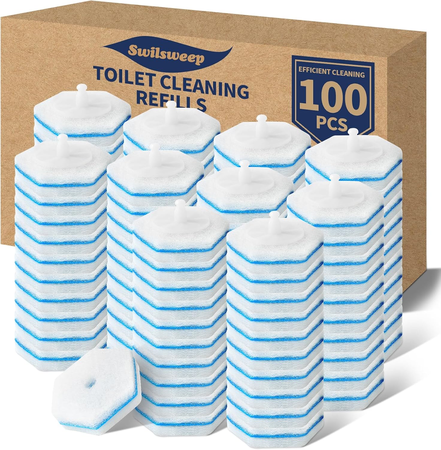 100 Count Toilet Bowl Wand Refills, Disposable Toilet Cleaner Refills, Disposable Wand Heads Compatible with Clorox and the Most Toilet Brushes