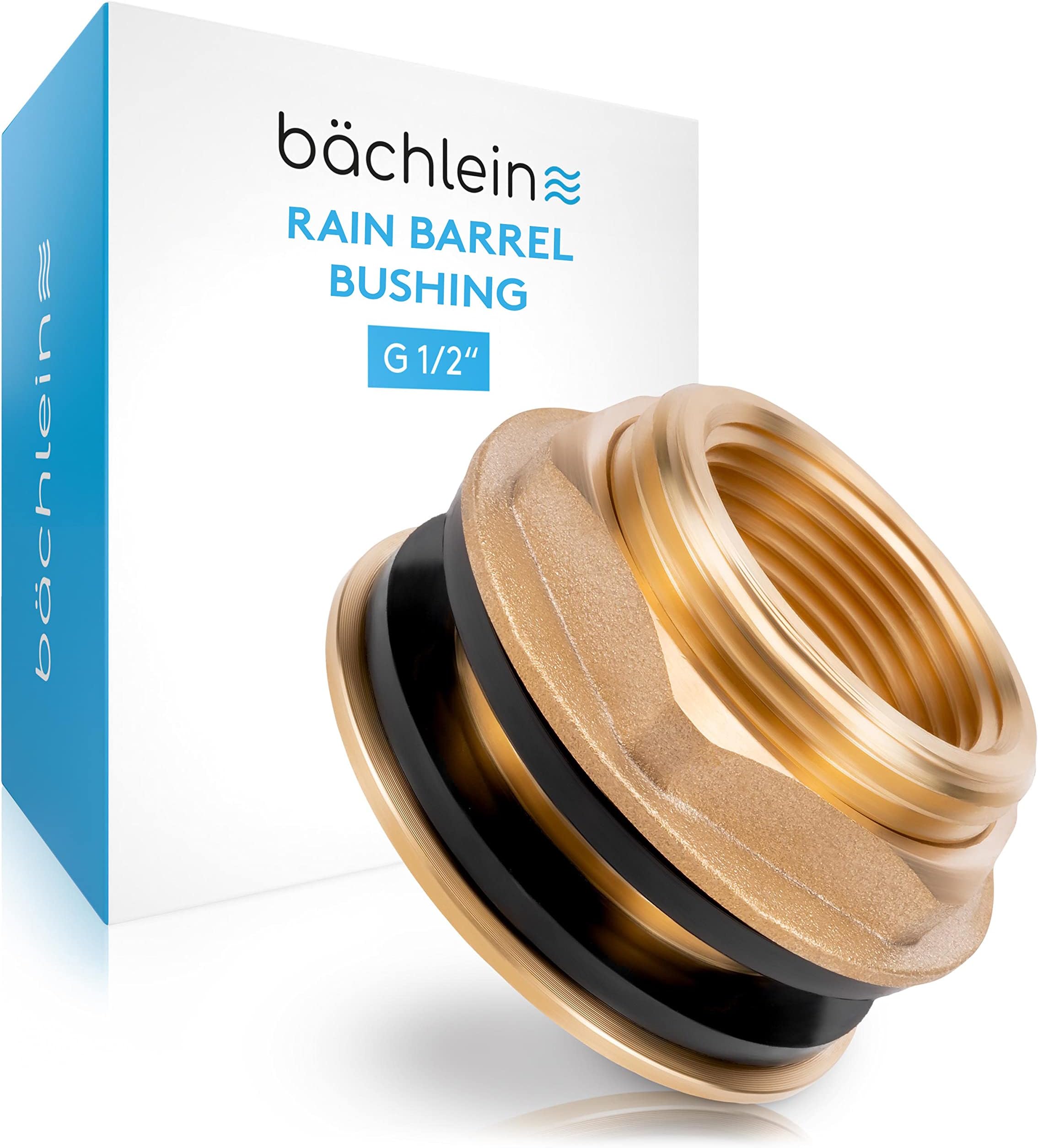 Bächlein Universal Rain Barrel Bushing - Brass Tank Bushing as Connection for Water Tap or Tap including 2 Seals - Barrel Screw Connection with 1/2 Inch Internal Thread