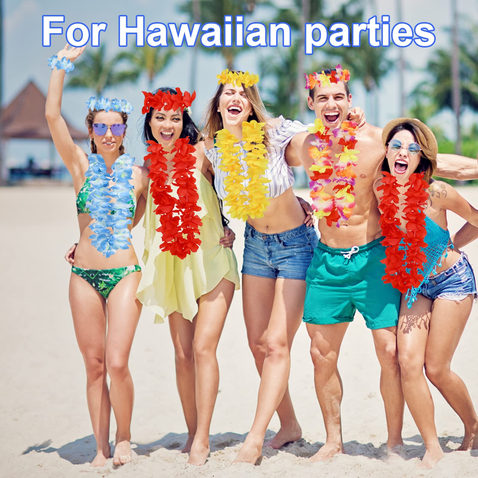 12 Collane Hawaiane Lei In Fibra Plastica Colorata Per Festa A Tema Luau, Decorazioni Party - 4
