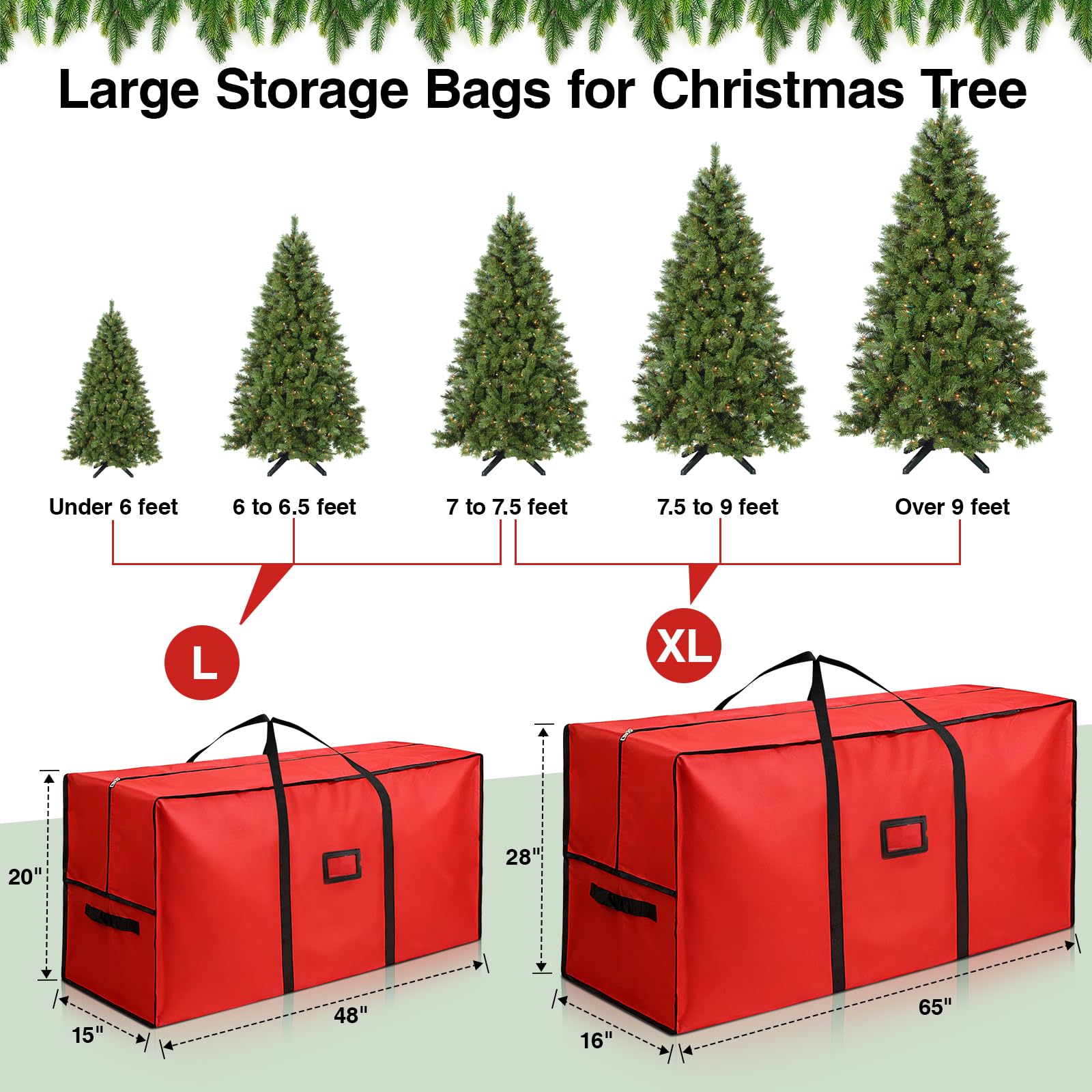 Christmas tree storage bag Fits Up to 7.5ft Tall, 600D Oxford waterproof with Durable Handles & Zipper Xmas Tree Storage Bag (RED)