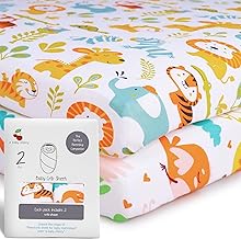 A Baby Cherry Fitted Crib Sheet 100% Organic Jersey Cotton 125 * 65CM, 2 Pack Super Soft and Cozy Crib Cover Set for Toddler Mattress, Crib Bedsheet for Boys & Girls, Bird & Jungle