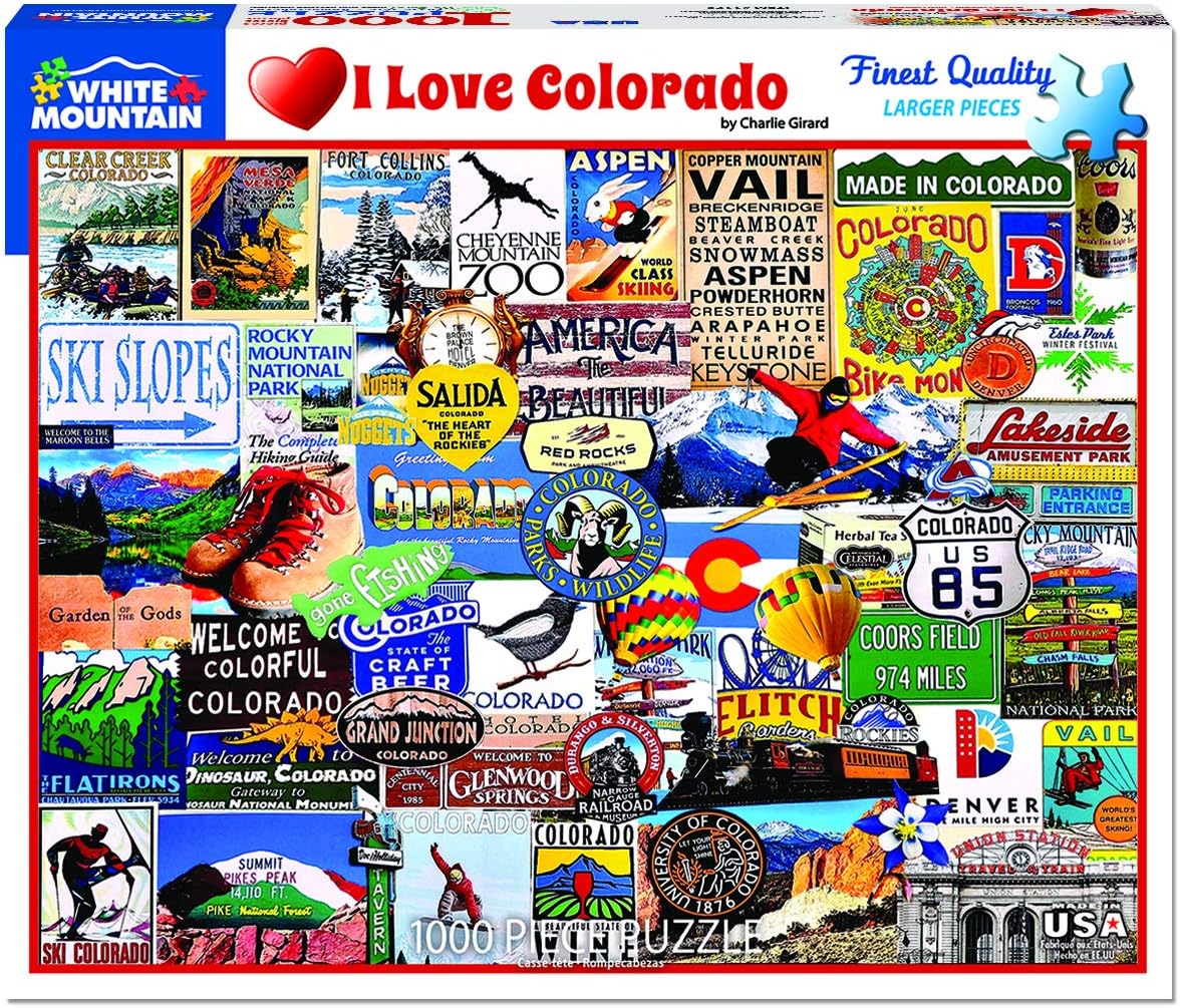 White Mountain 1000 Piece Jigsaw Puzzle Rocky Mountain Icons Puzzles with Large Pieces for Adults and Family 24"x30" - I Love Colorado