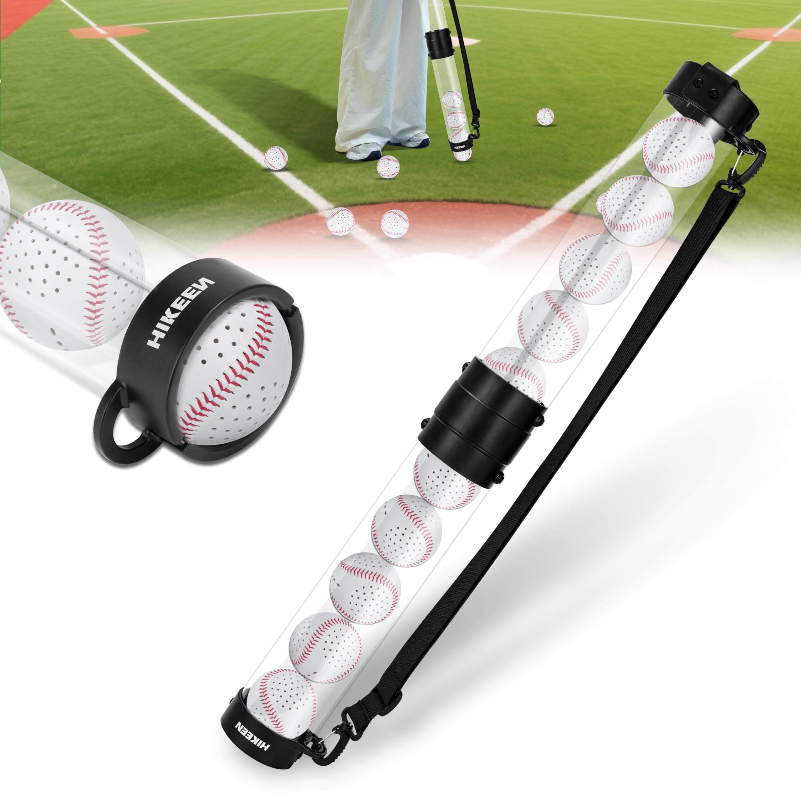 BOOSTEADY Raccogli Baseball Resistente - Contenitore per 10 Baseball, con Spallina - Rapido Raccolto e Riordino - Accessorio per Baseball (Palle Non Incluse)